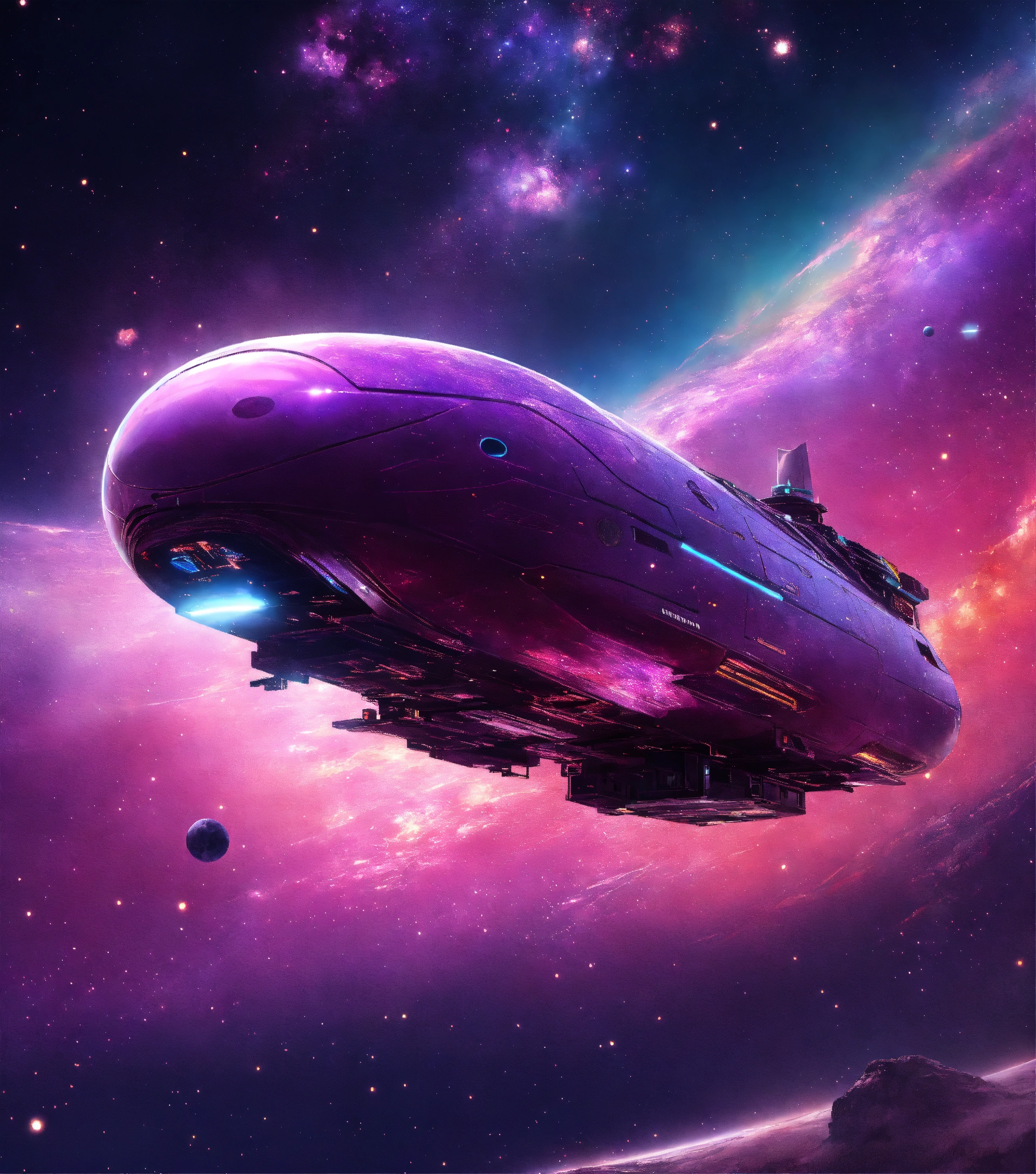 Lexica - Luxurious purple space yacht flying through a colorful star ...