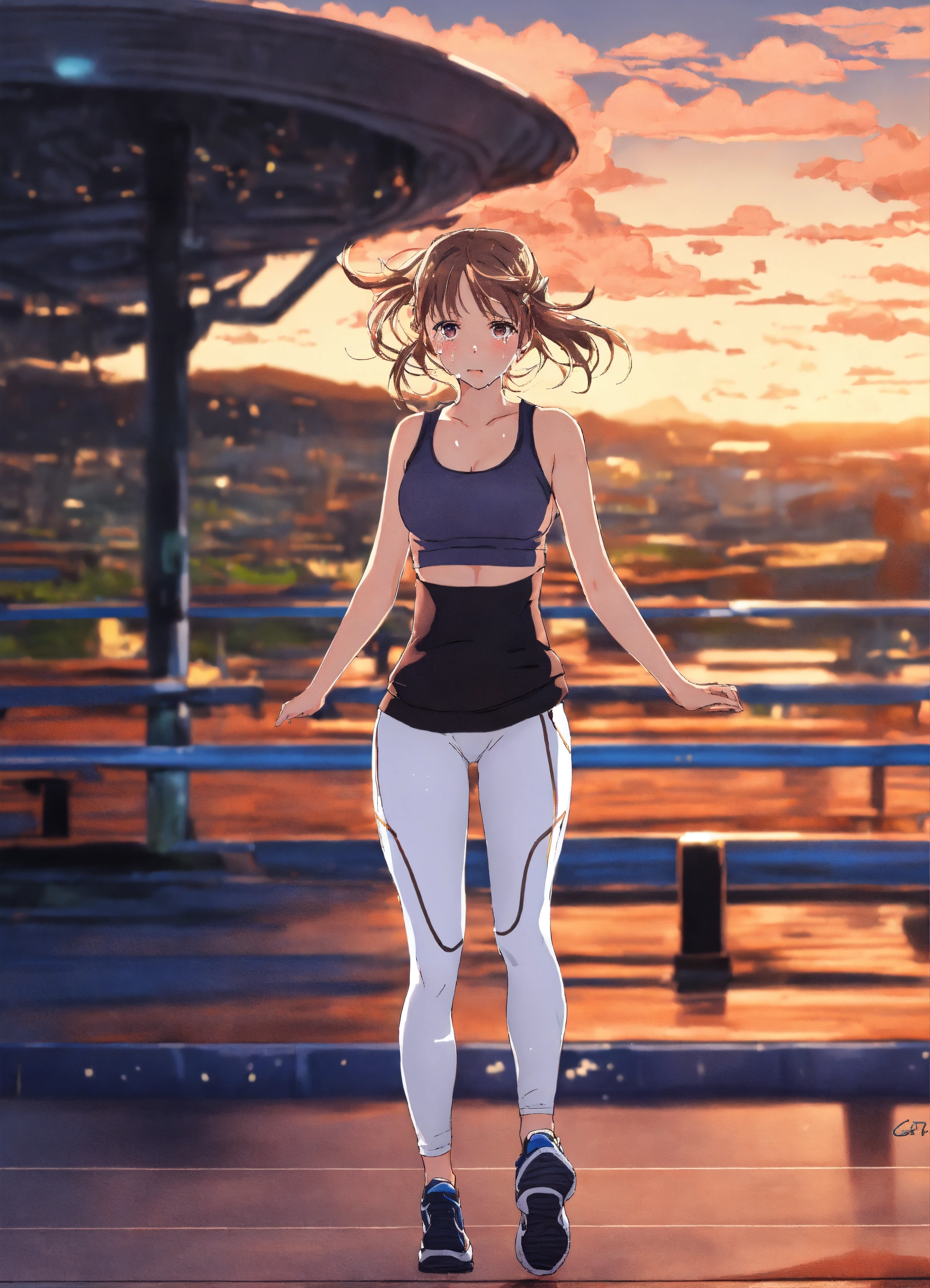 Lexica - 18, girl , running, yoga top, anime, crying, white leggings,