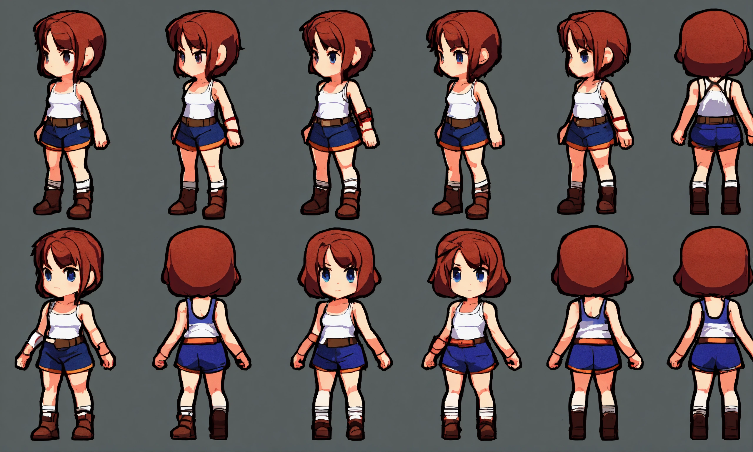 Lexica Game Assets Sprite Sheet Girl Short Hair Tank Top Shorts