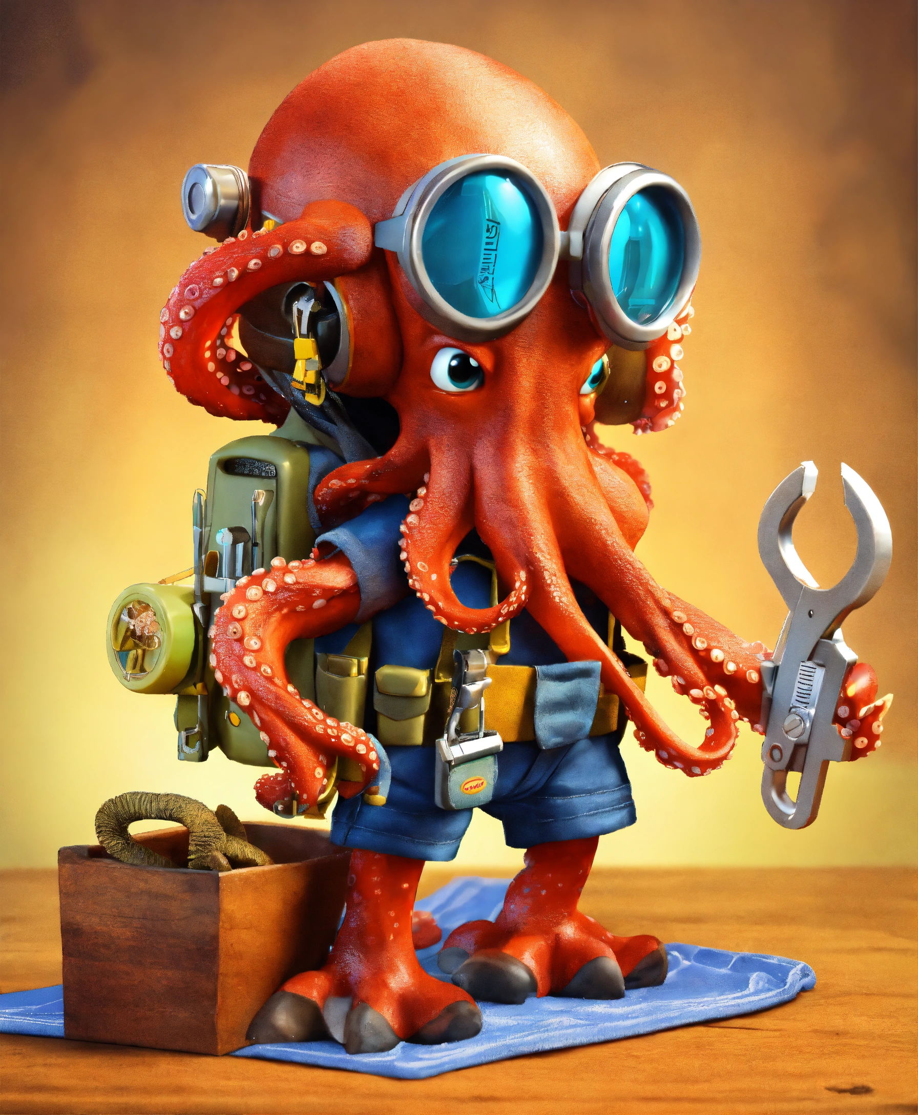 Lexica - Octopus, wearing tool belt, cartoon, 4K.