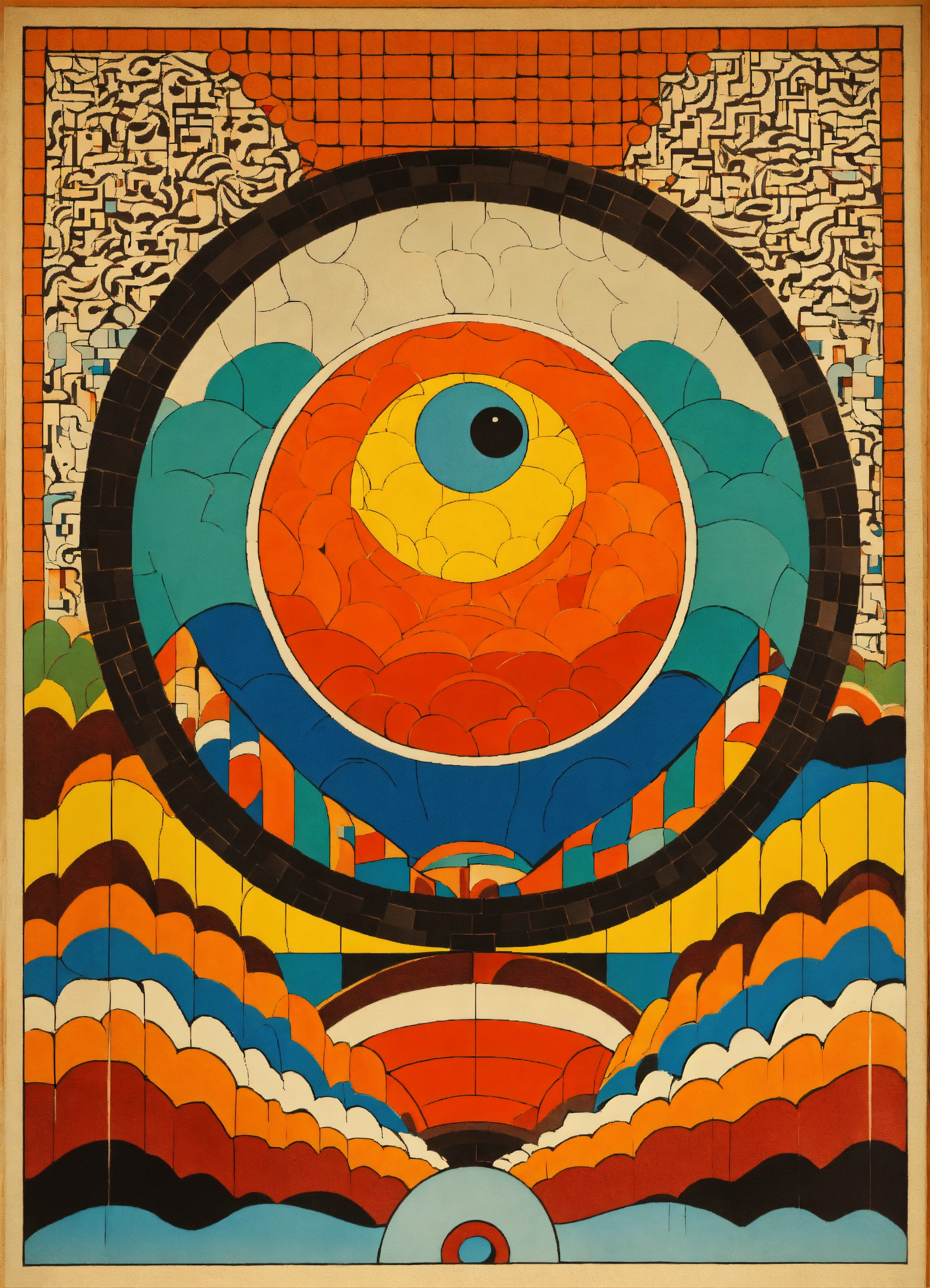 Lexica - Japanese vintage poster, plain circle in centre, , mosaic ...