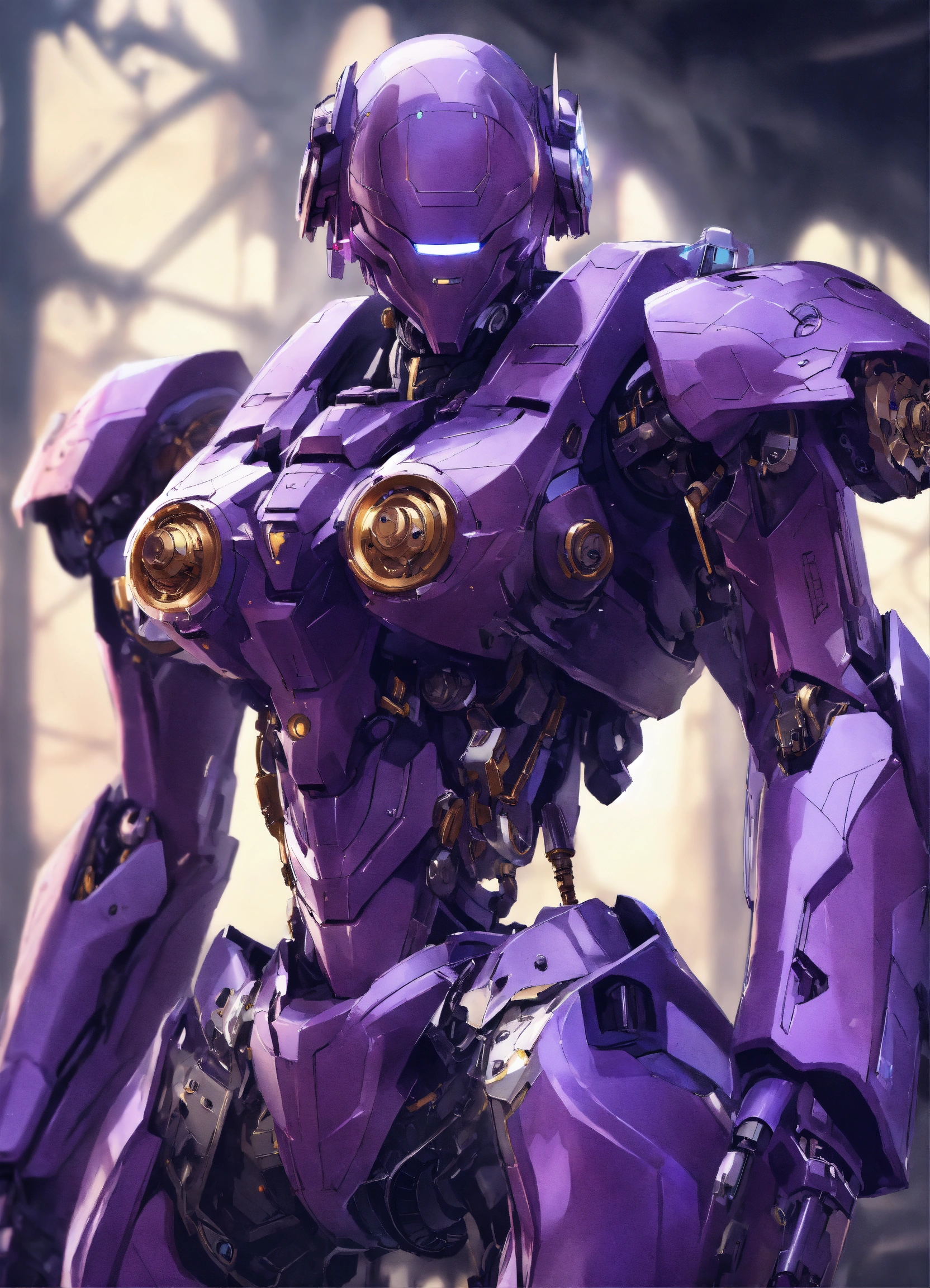 Lexica - Anime art of a royal purple purely mechanical gear large mecha ...