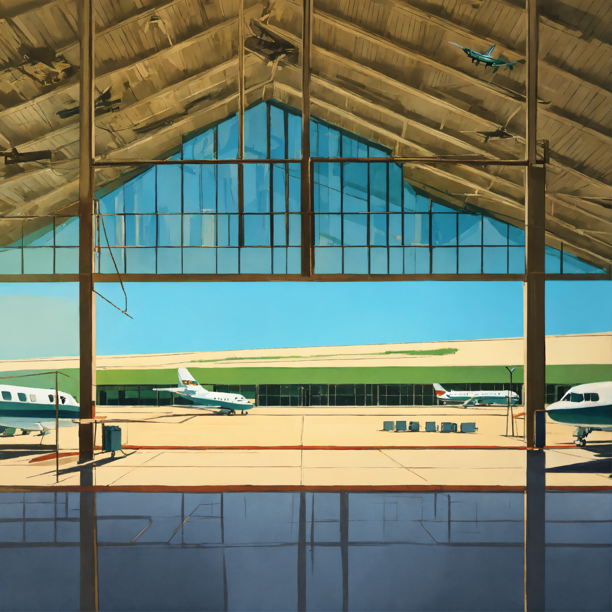 Lexica - Abandoned airport terminal, in the style of Alex Katz and ...