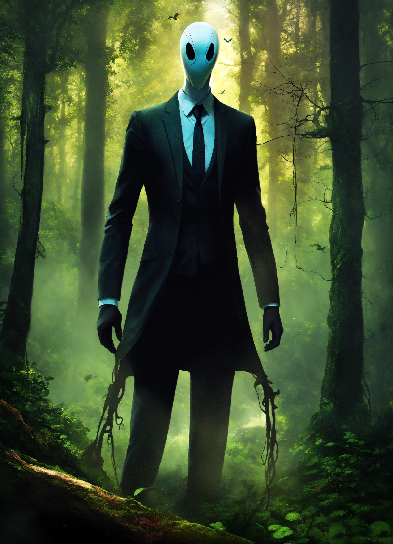Lexica - The scary Slenderman from the legends stands in the forest, he ...