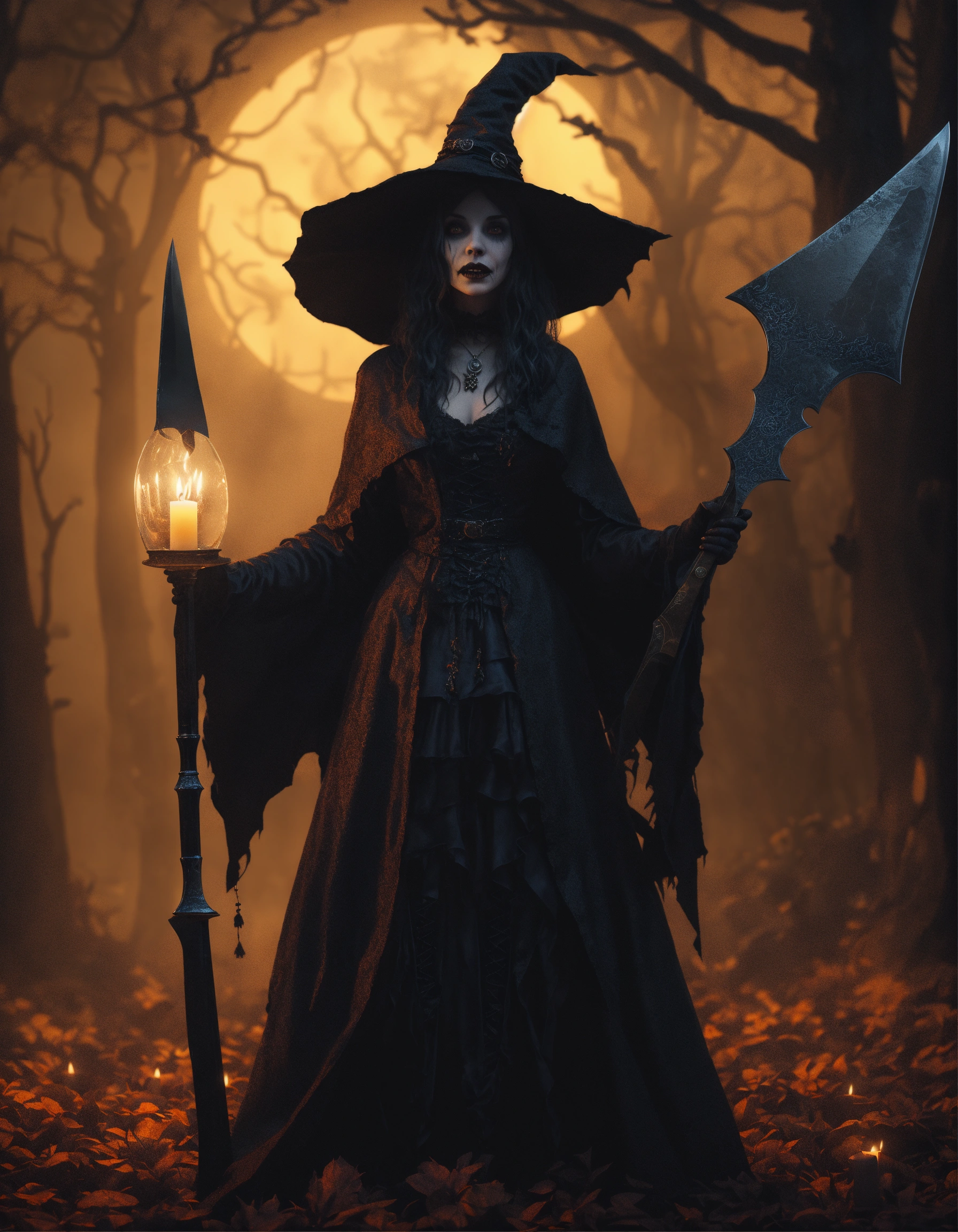 Lexica - A very scary witch holding a large knife, Halloween, night ...