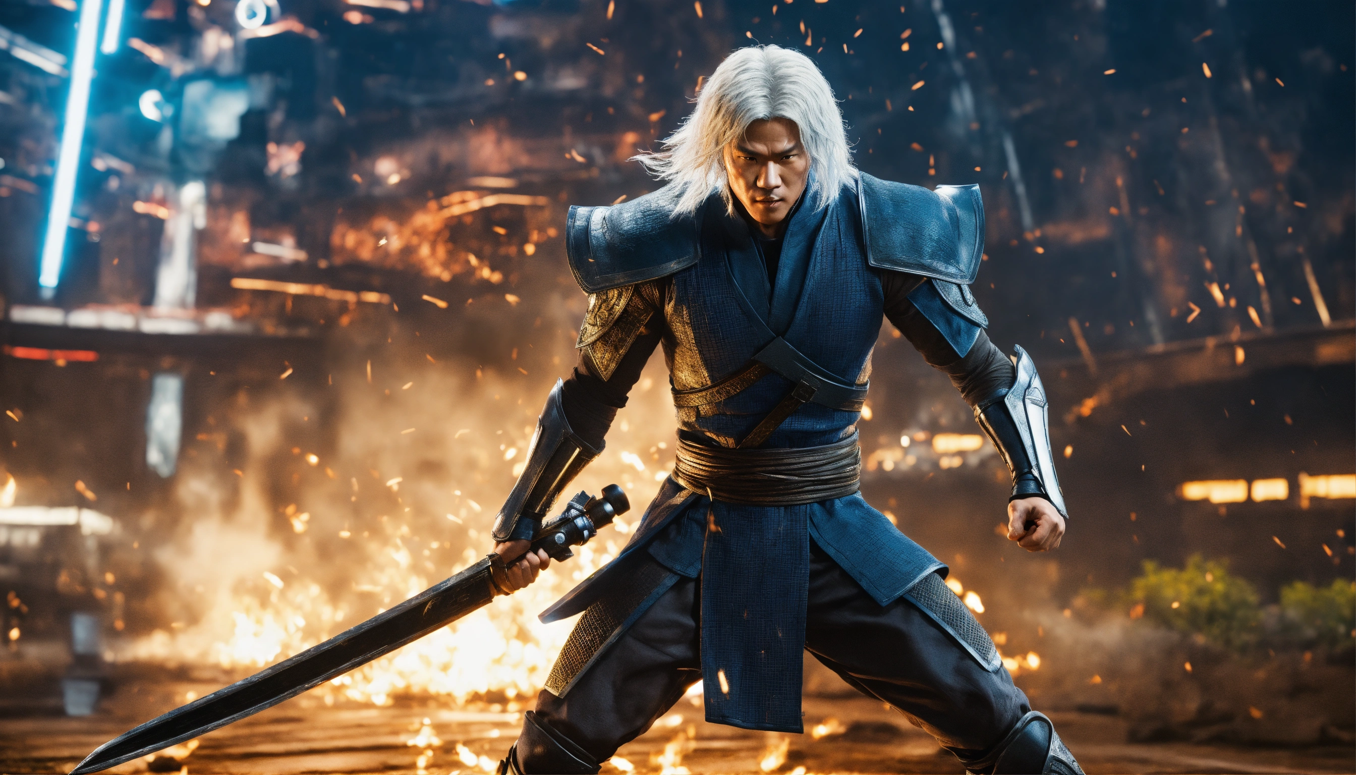 Lexica - Produce me an image of Raiden in fighting action, movie image ...