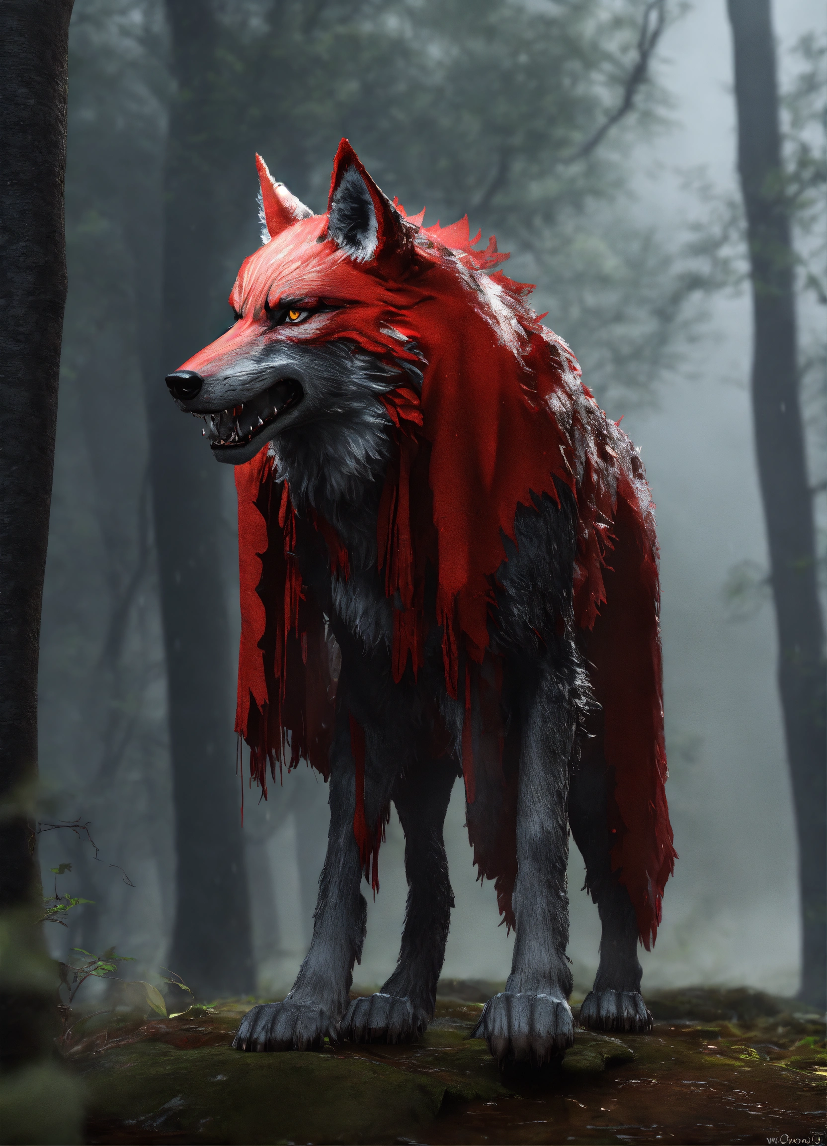 Lexica - Very big scary wolf 3d model. woods. fog. rain. Little Red ...
