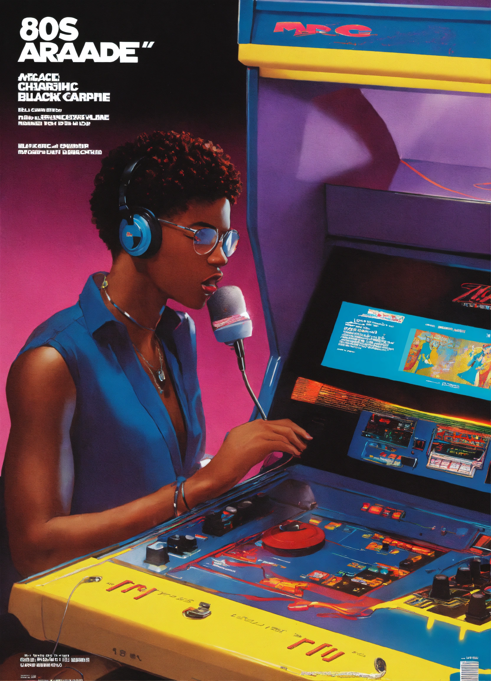 Lexica - 80s arcade black characters making music mpc magazine cover cover