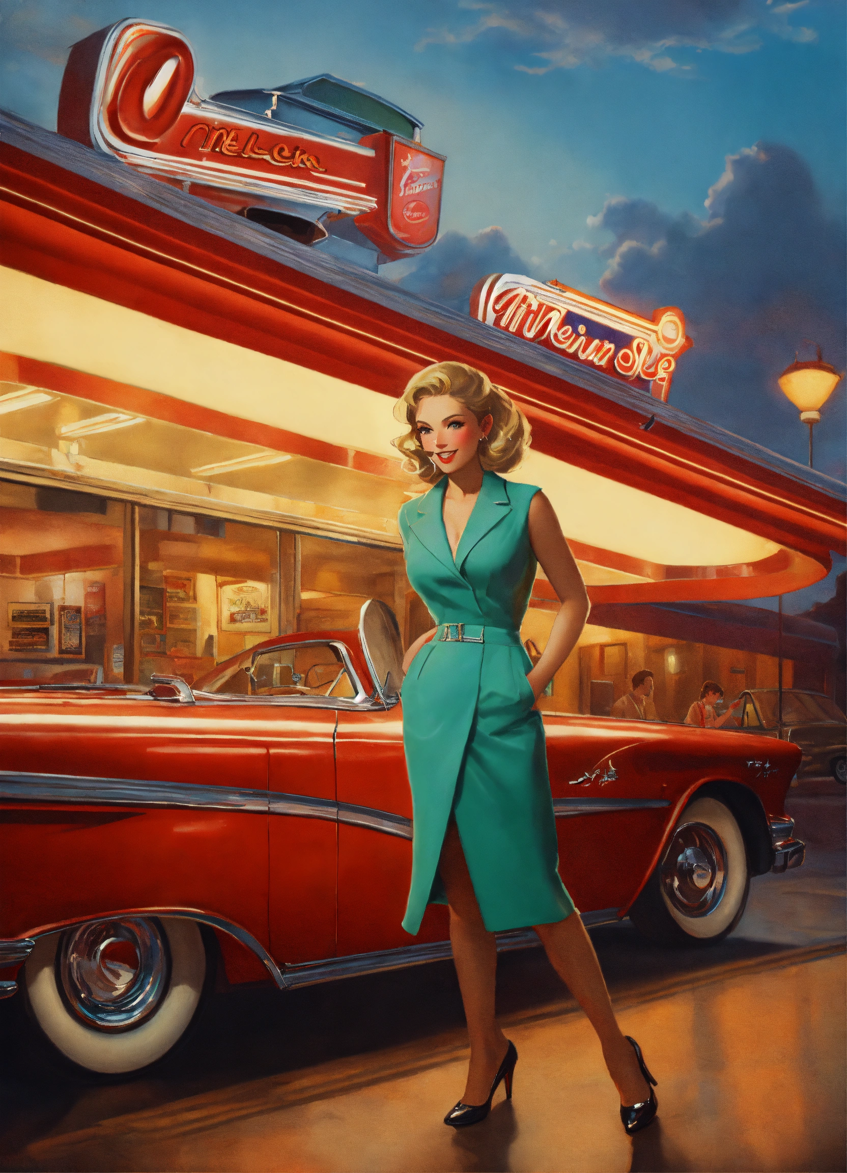 Lexica - Ultra realistic full body photo of American diner, with Sarah ...