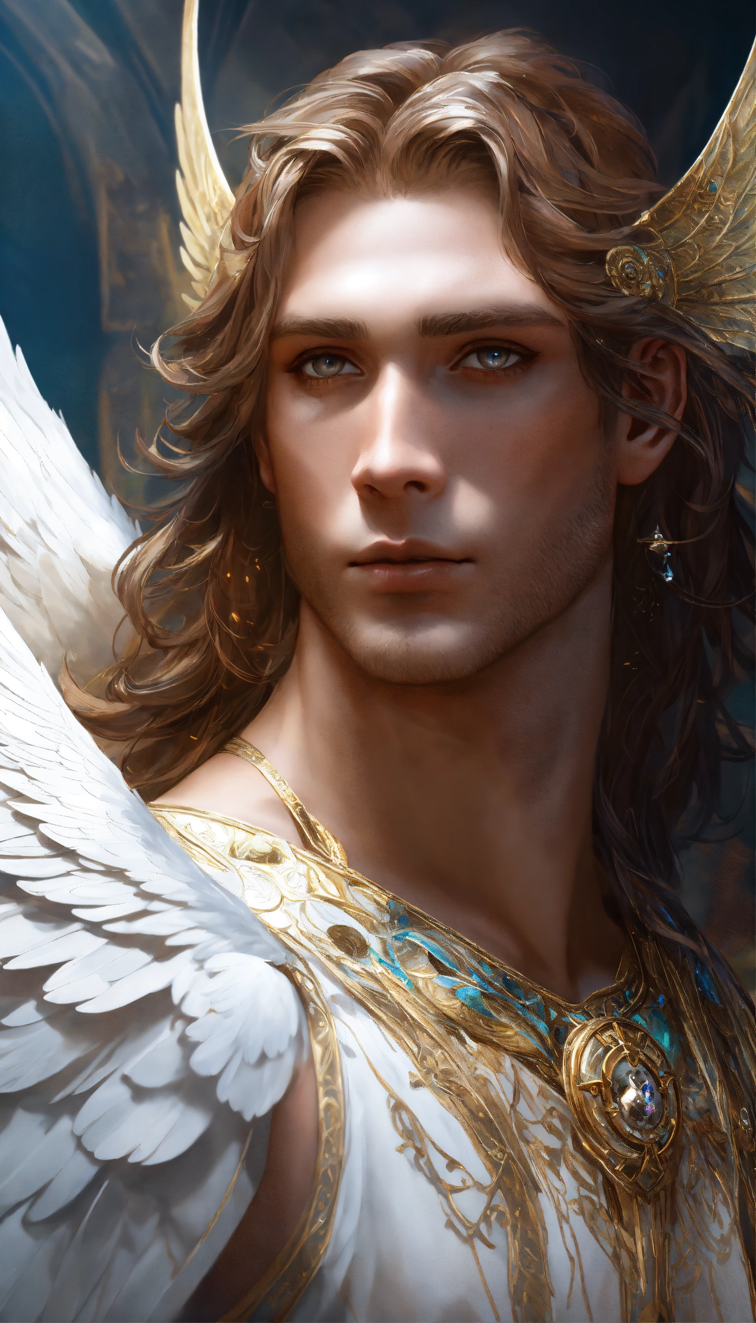 Lexica Male angel, wings, headshot, art station, 3D, white eyes and