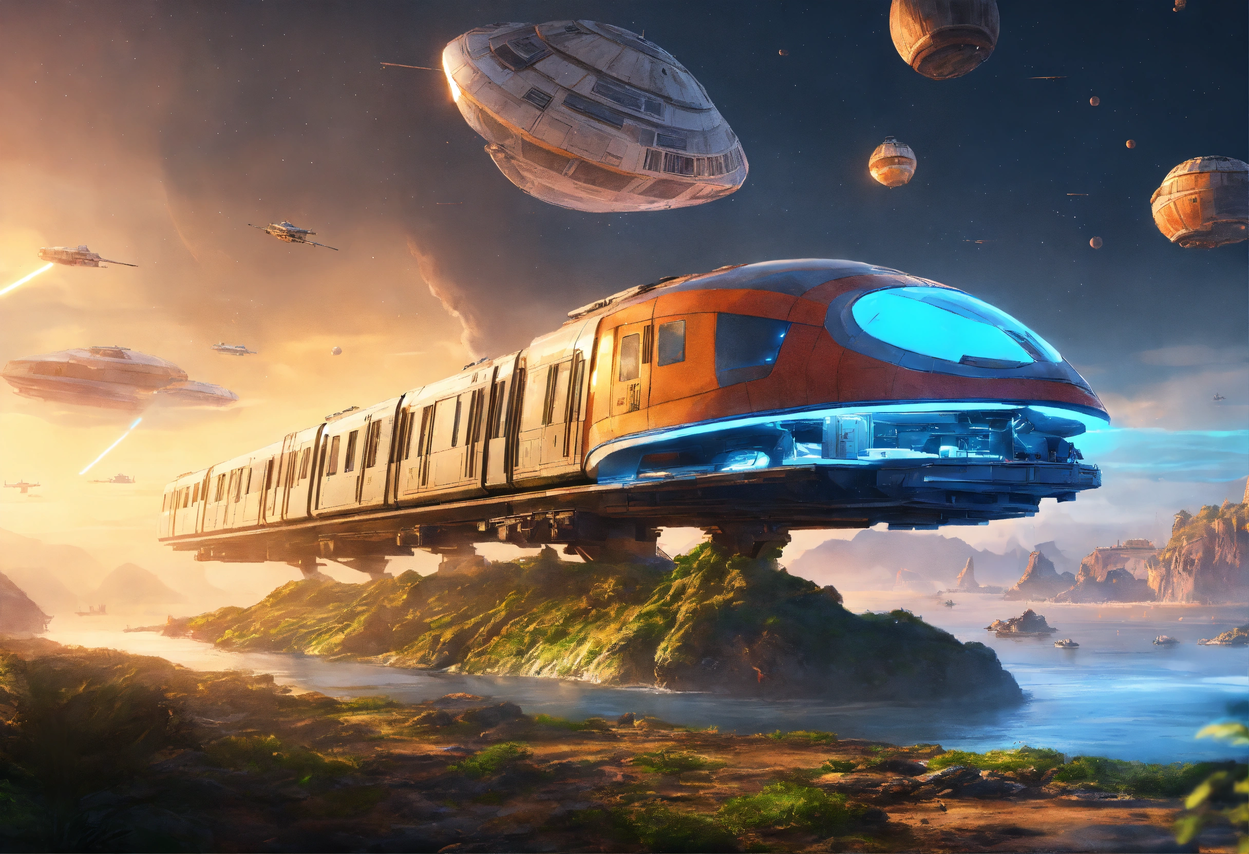 Lexica - Train of the future running on a floating island, Star Wars ...