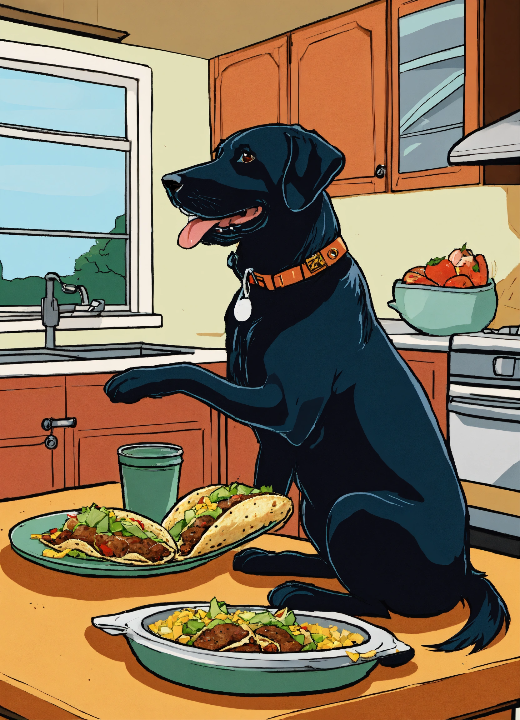 Lexica - Black Labrador Retriever eating tacos, in a home kitchen ...