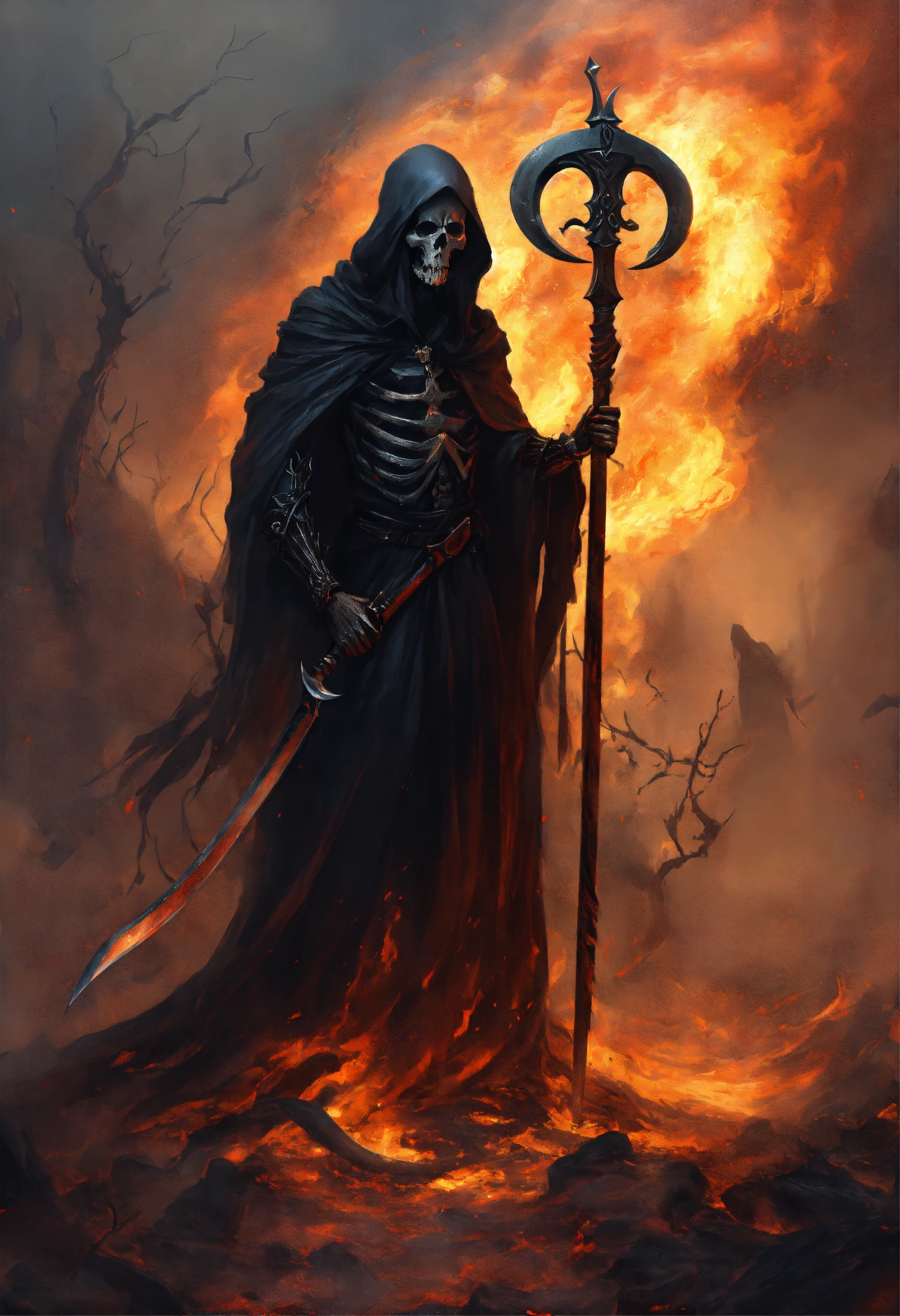 Lexica - The grim reaper with scythe raised for the kill, flowing robes ...