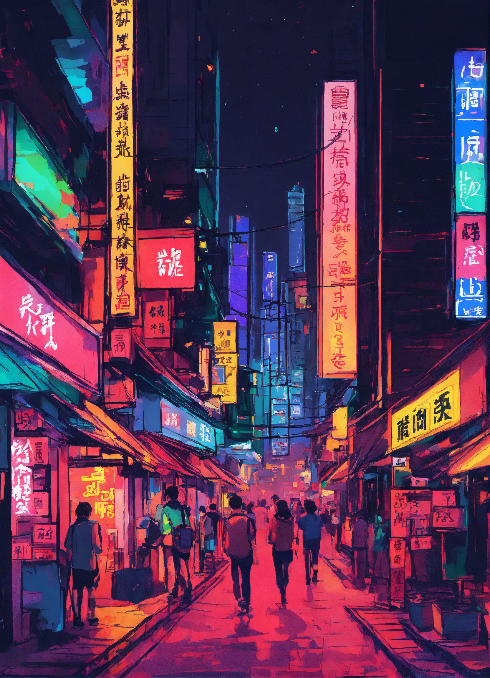 Lexica - Hong Kong mongkok neon night scenery, sketch style, simple ...