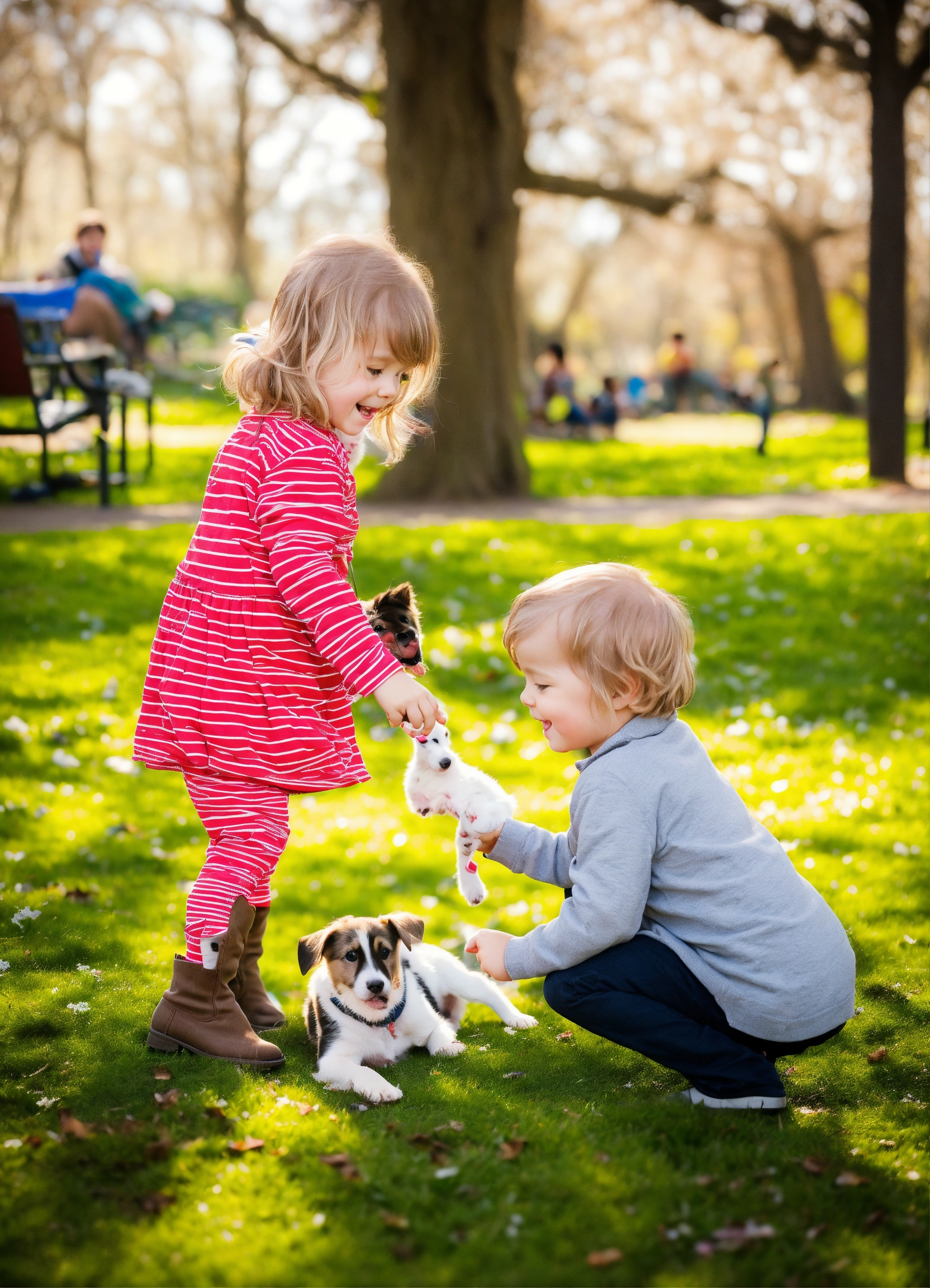 Lexica Lily and Max playing with the puppy in the park