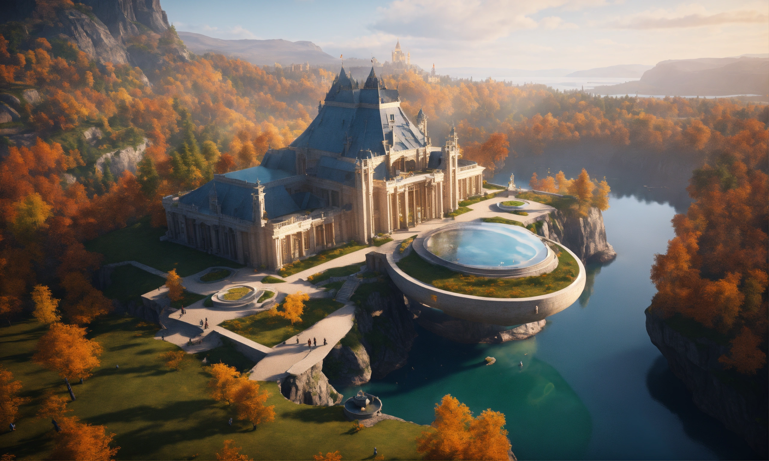 Lexica - Overhead view of a futuristic royal palace on a cliff ...