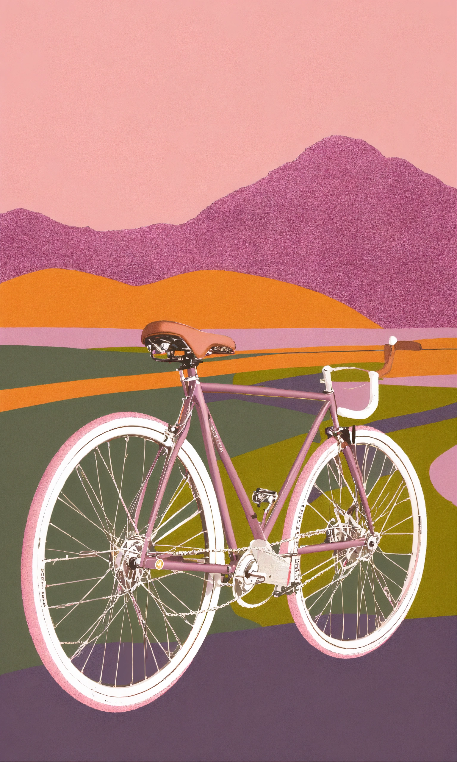 Lexica - 1970s Single speed racer bicycle muted mauve hues low angle 45 ...