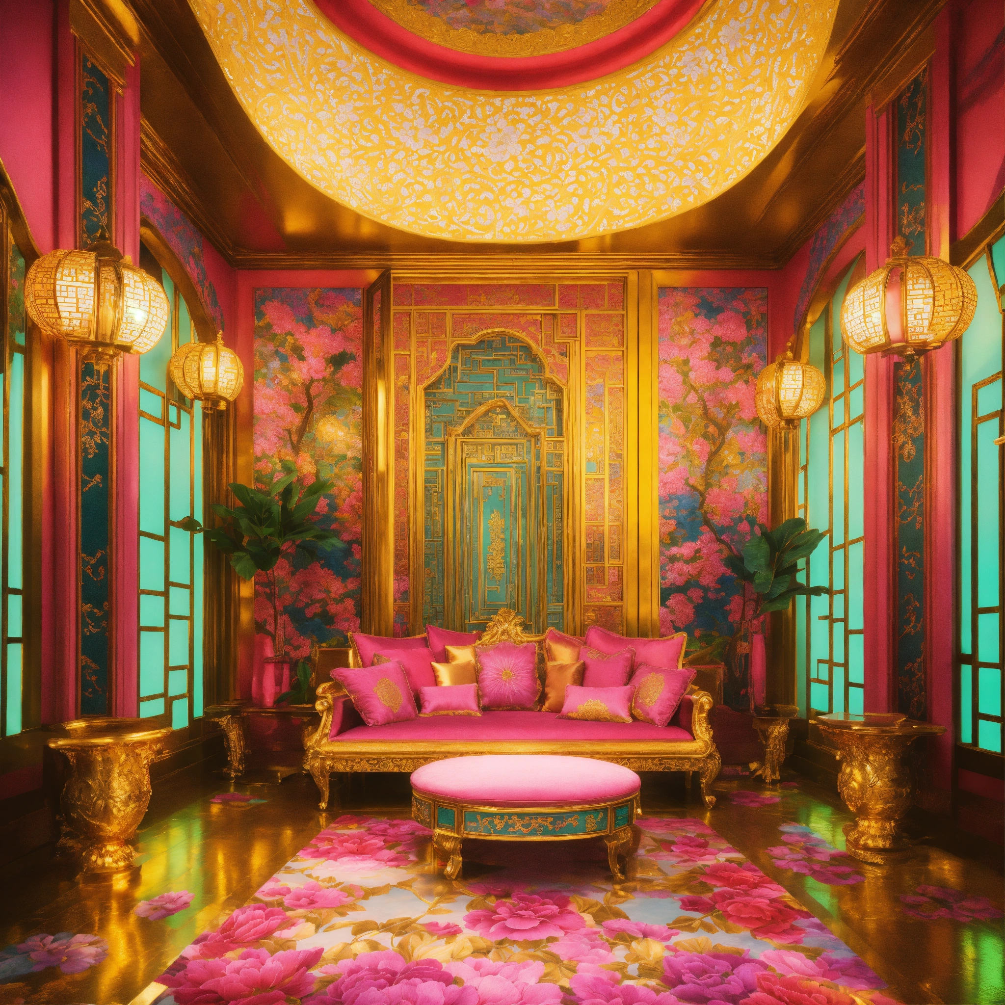 Lexica - Futuristic beautiful Chinese palace interior sitting room ...