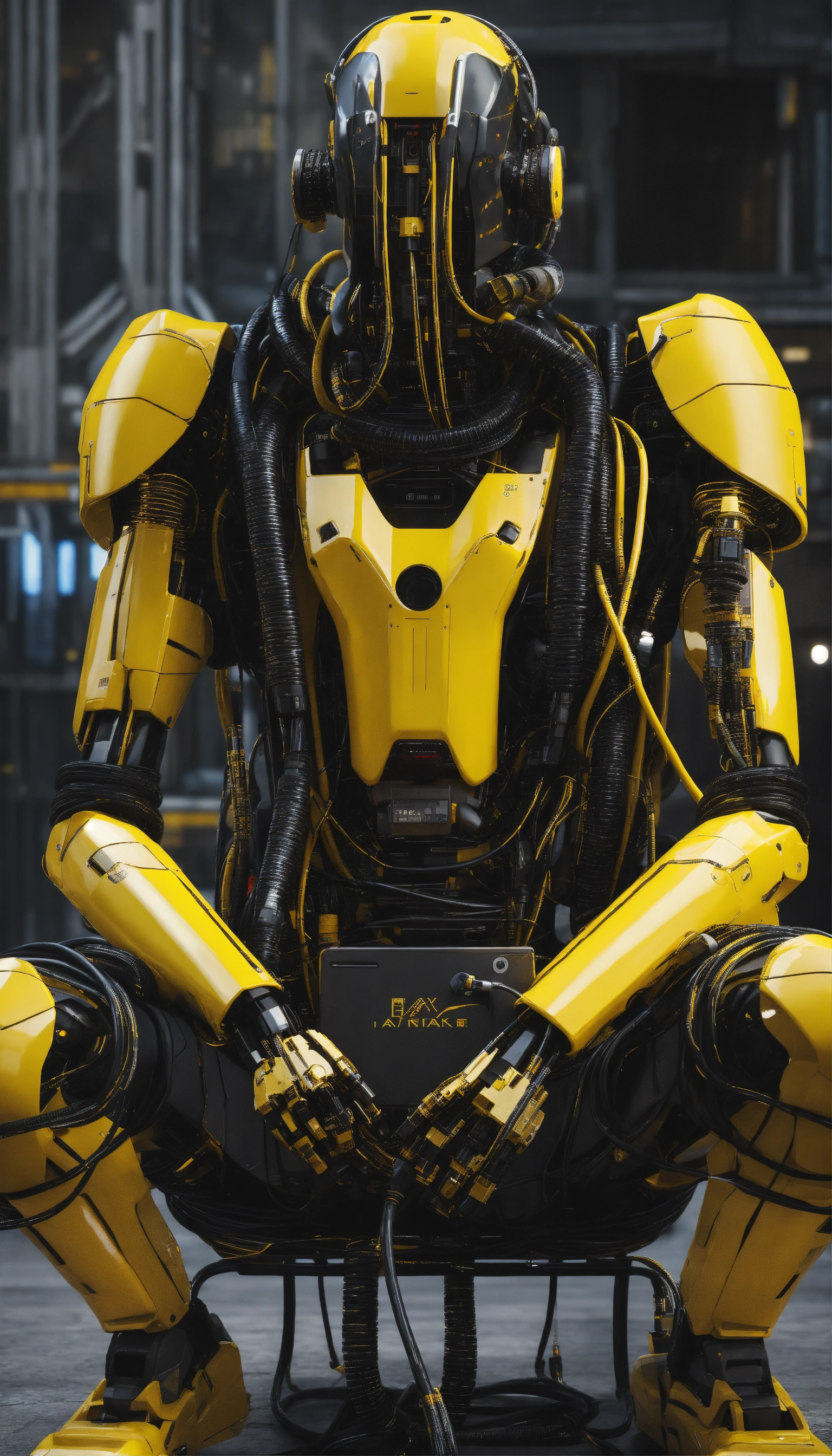 Lexica - Faceless cyberpunk robot with many cables and hoses sitting ...