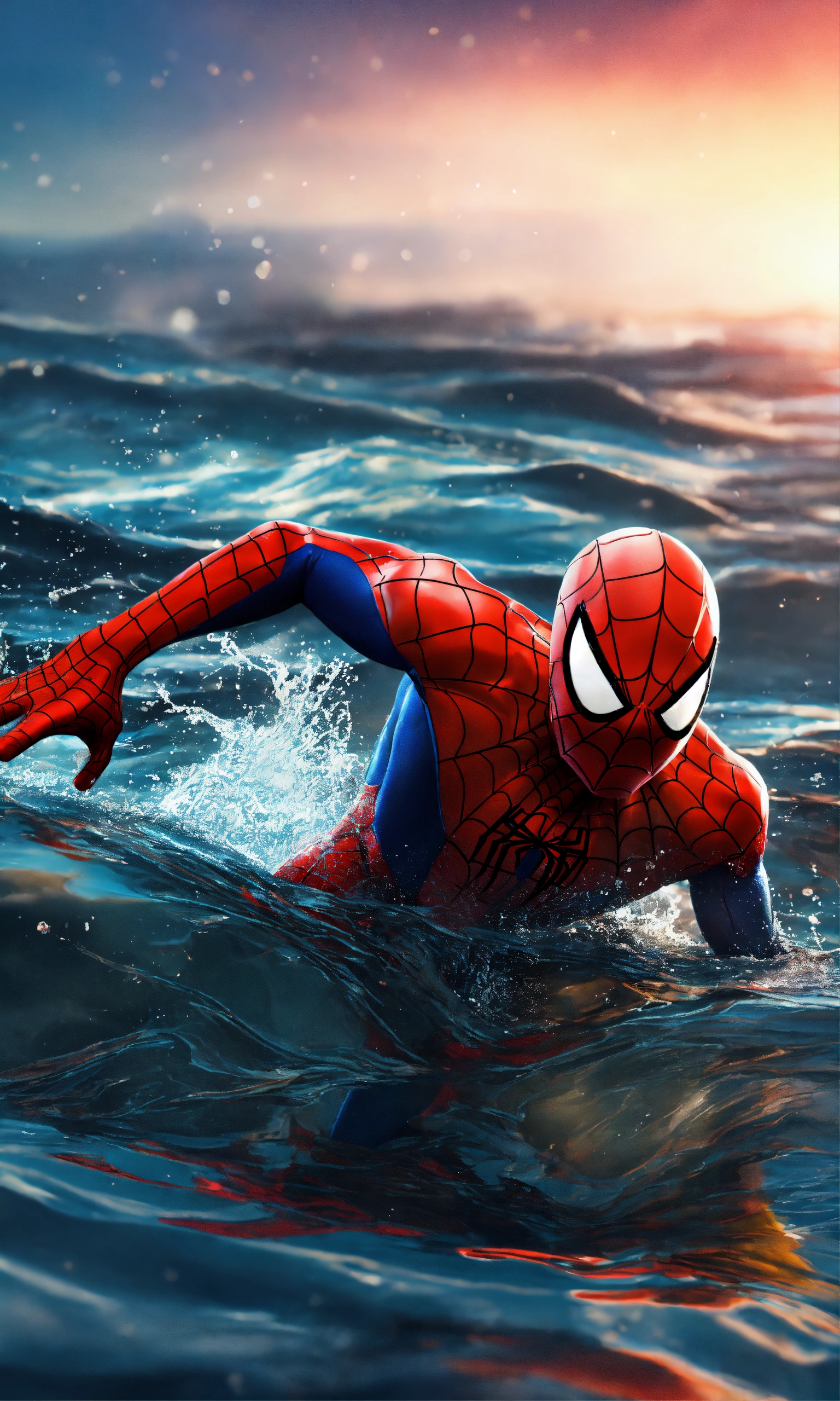 Lexica - Spiderman swimming on the sea, colorful background, 3D render ...