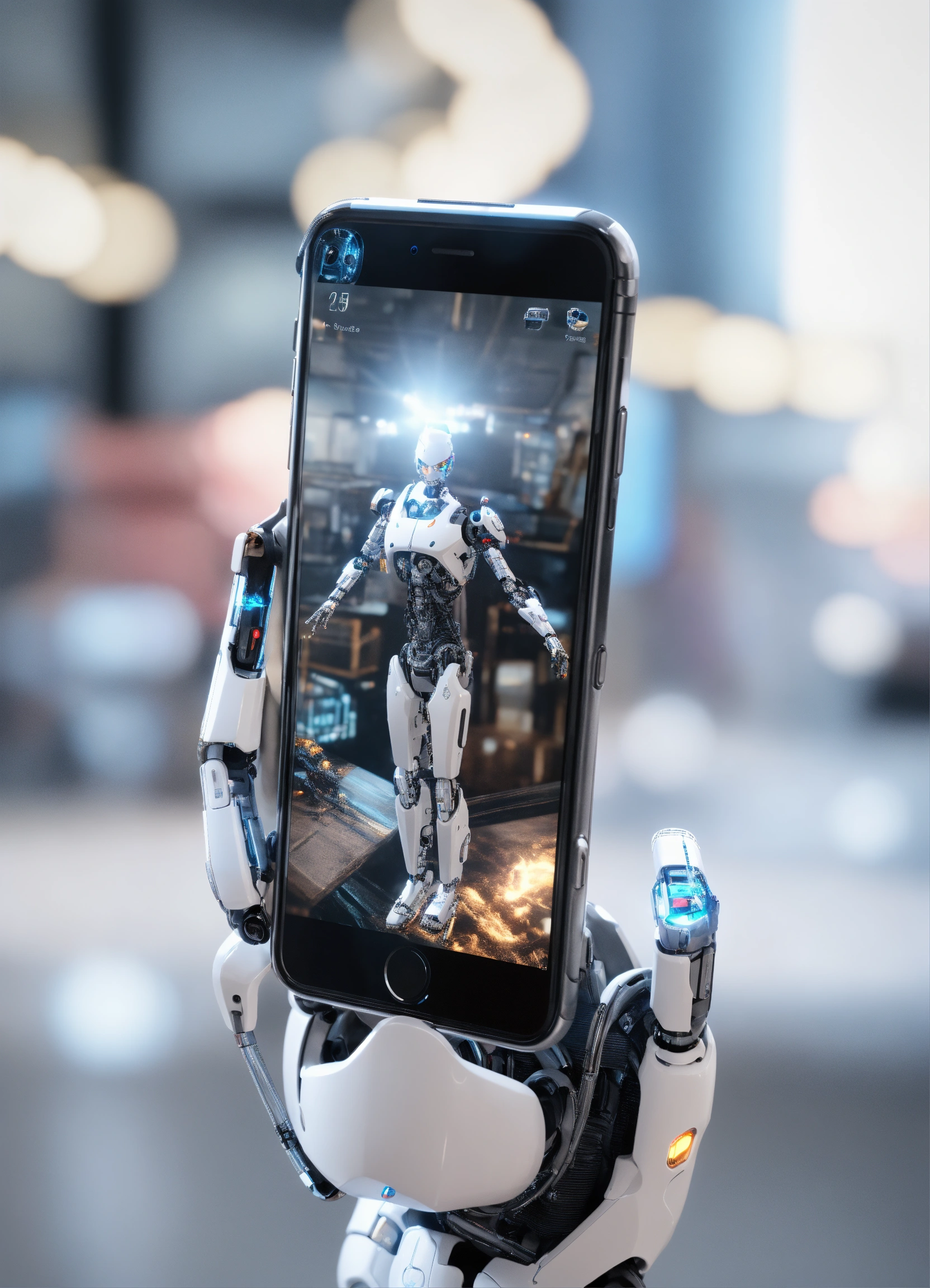 Lexica White Humanoid Cyborg Arm Holding Iphone First Person View Hdr Rendered In Unreal