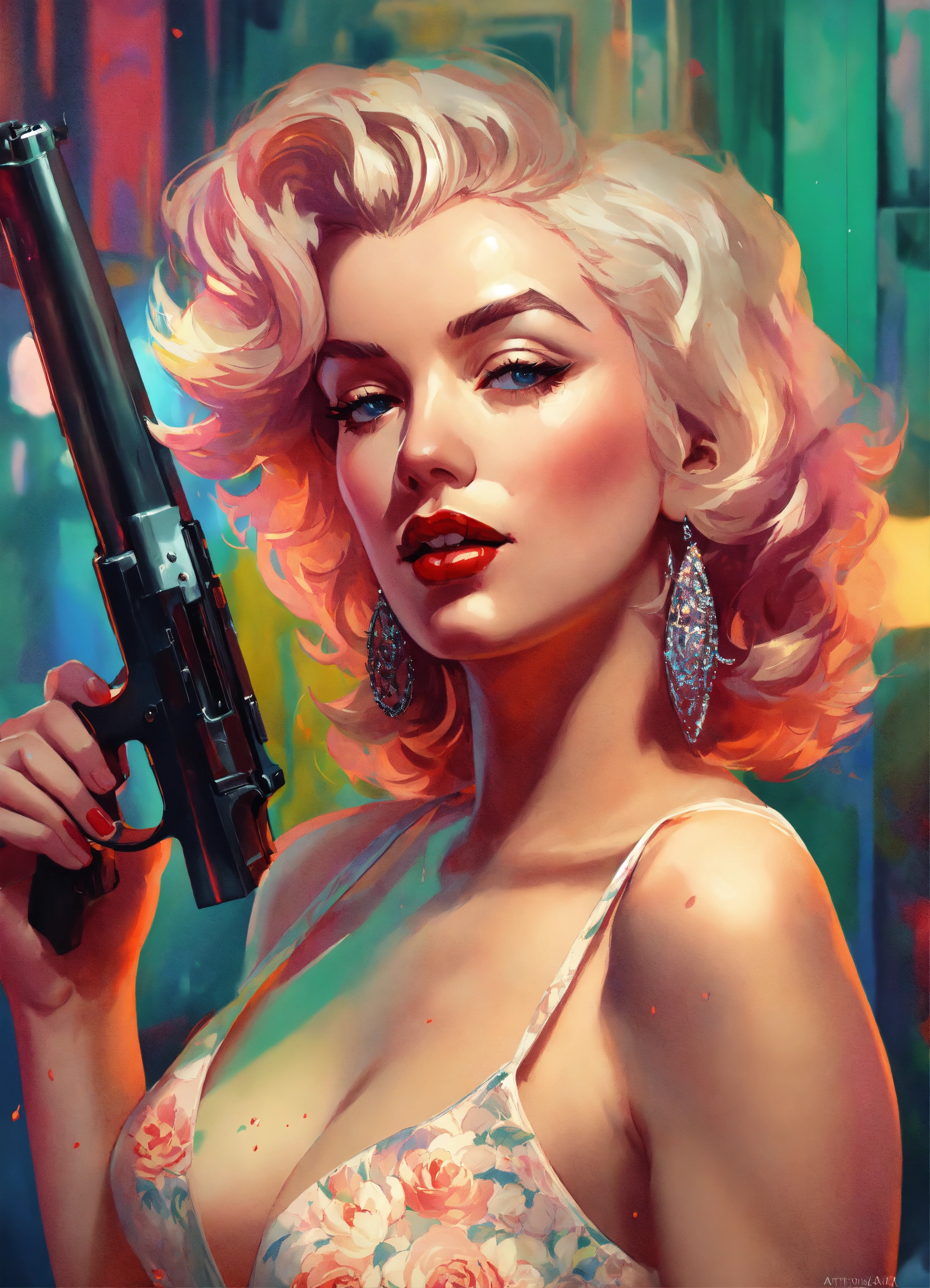 Lexica Marilyn Monroe Holding A Gun Head And Shoulders Portrait 8k Resolution Concept Art 