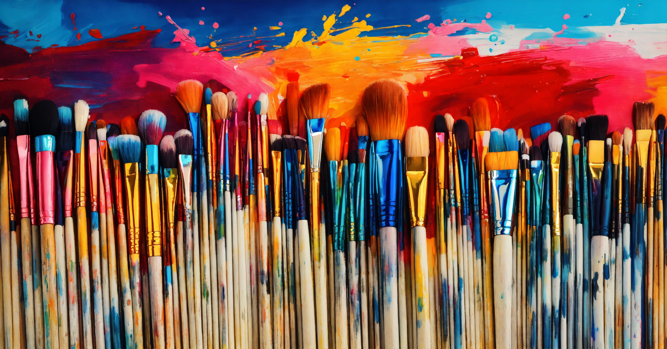 Lexica A vibrant painting of brushes blending minimalist 64k.