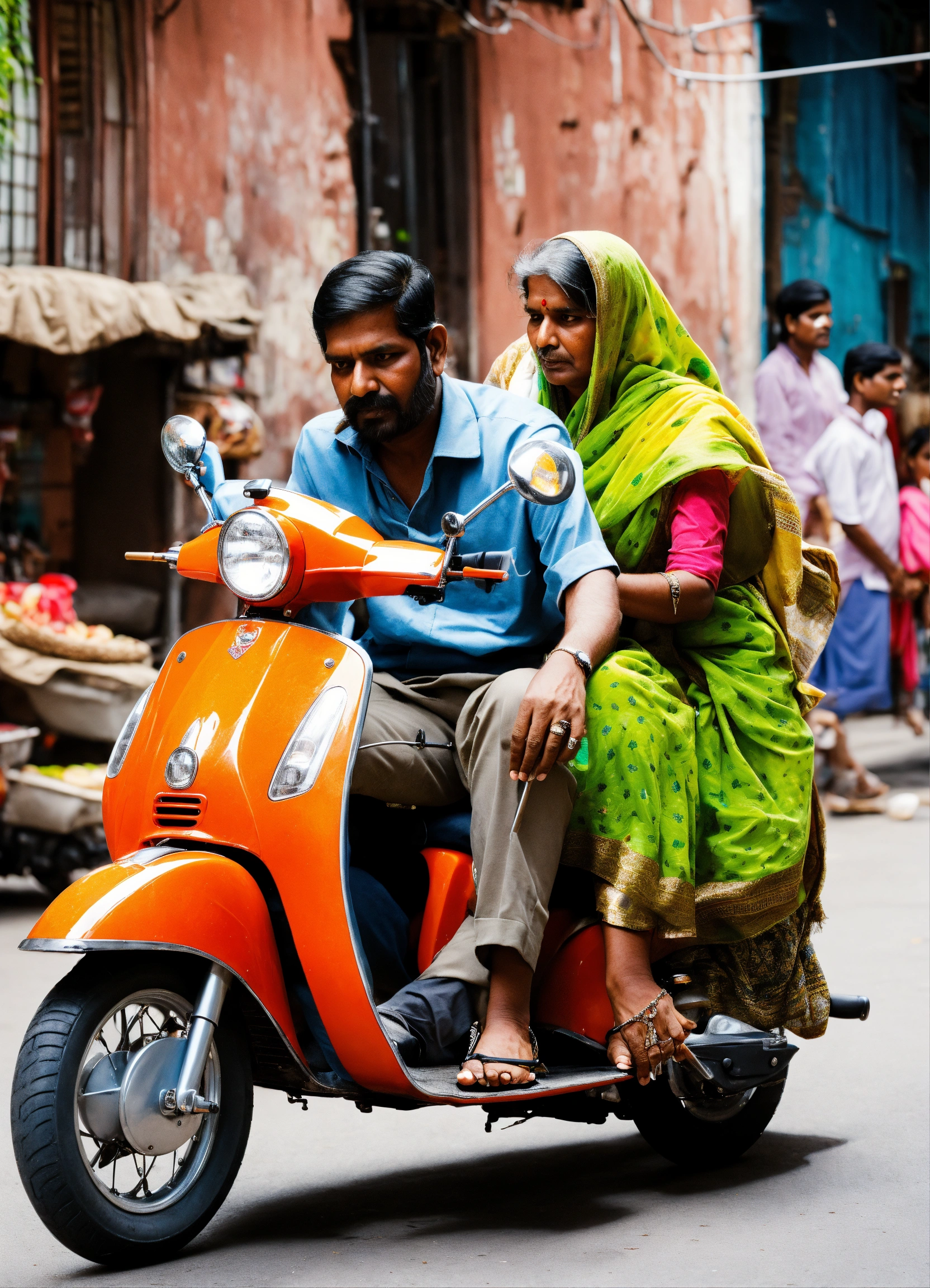 Lexica - A man and his mother riding scooter (indian)