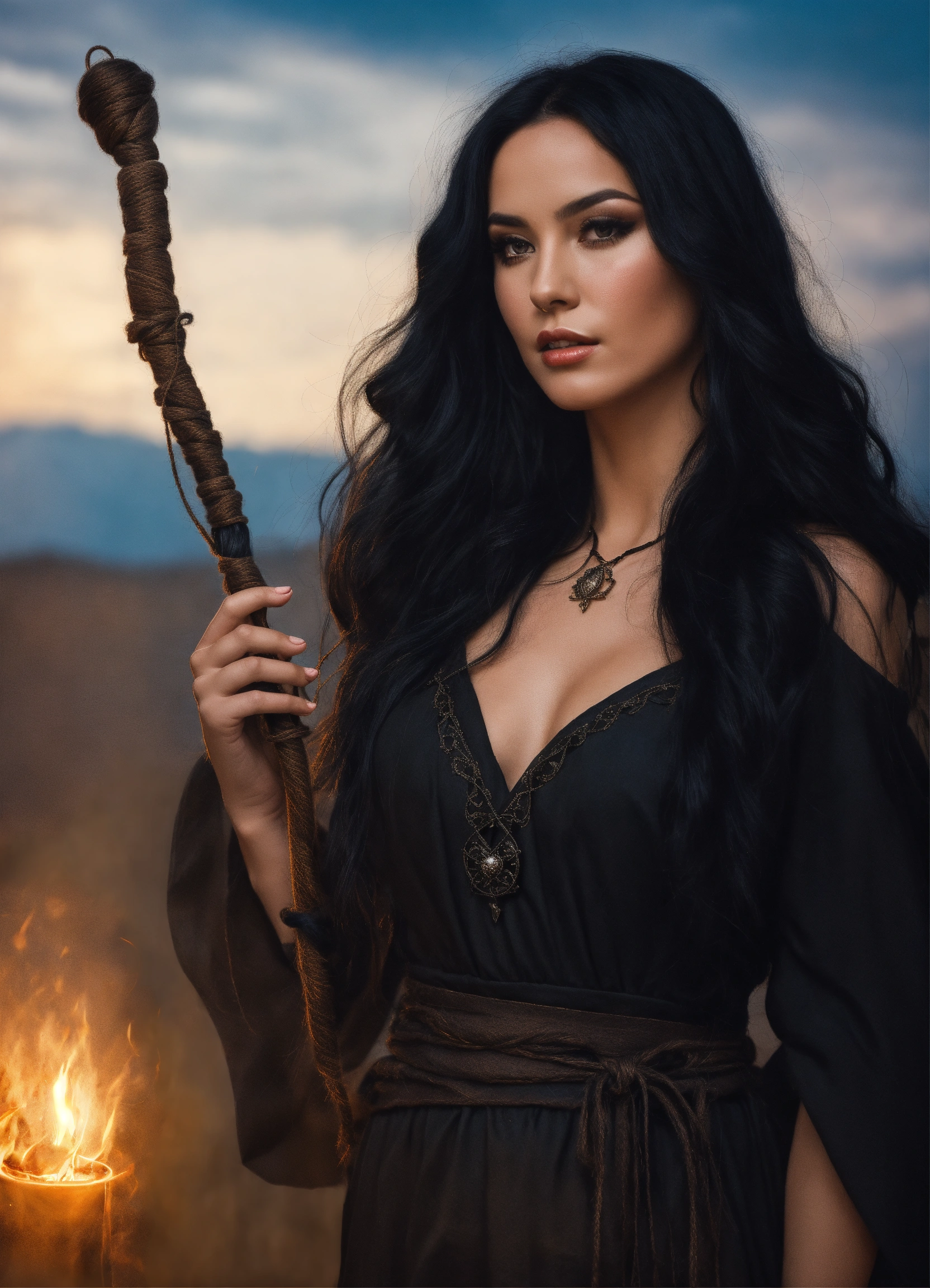 Lexica - A beautiful sorceress with long black hair dressed in a black ...