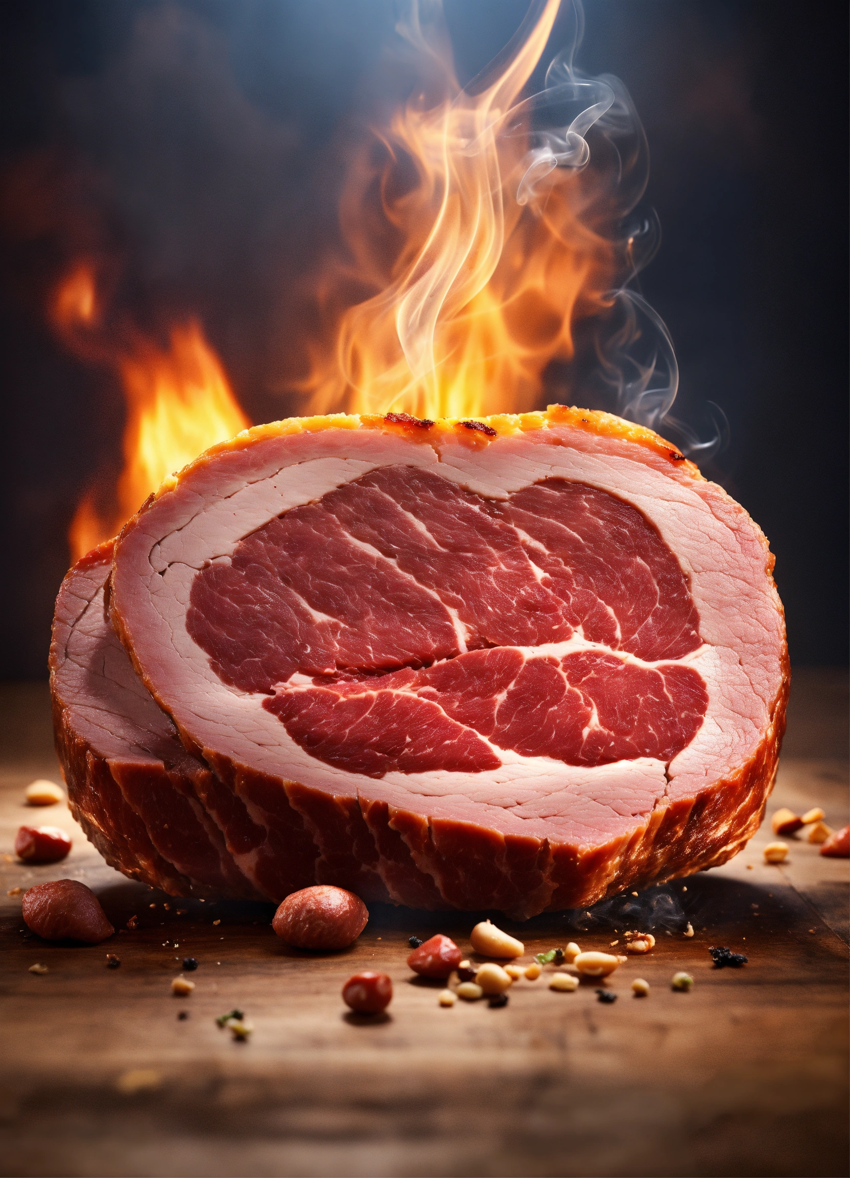 Lexica - Professional 3d rendering of a slice of meat that is smoking