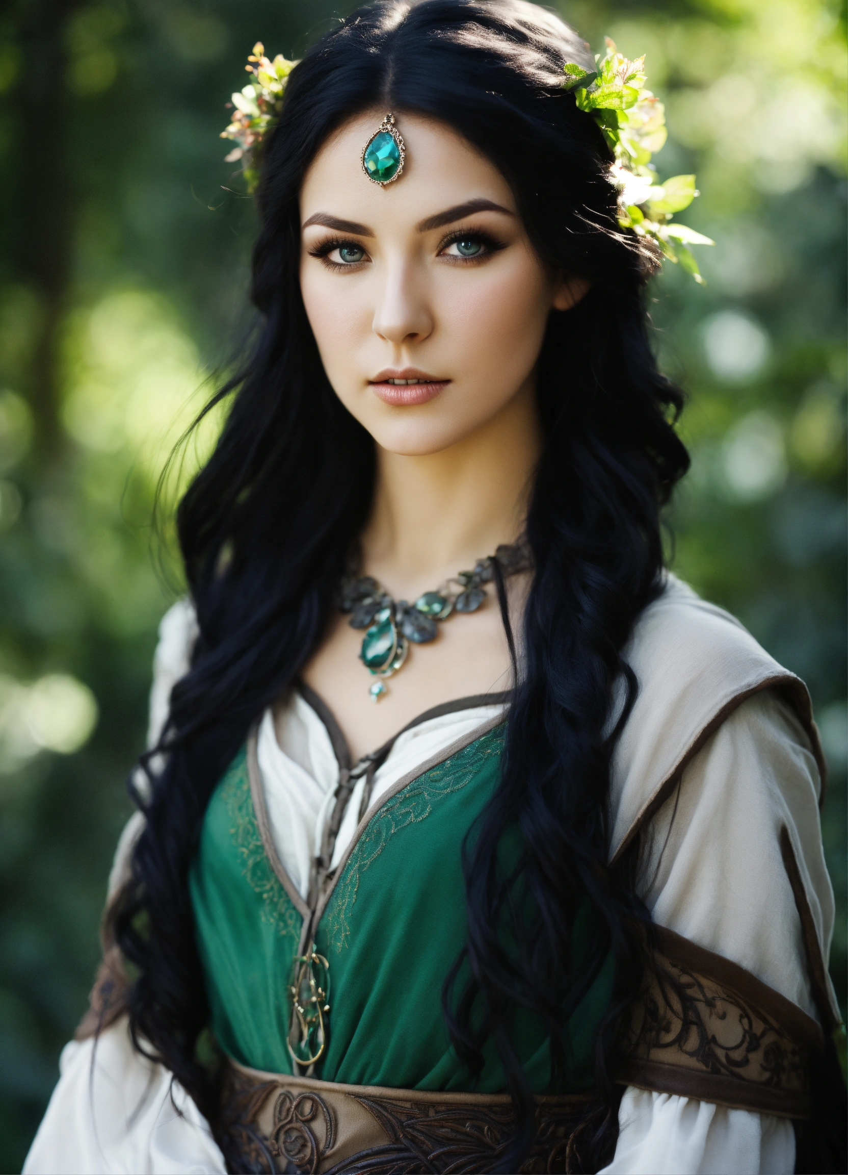 Lexica - Beautiful elven female druid with black hair and grey eyes