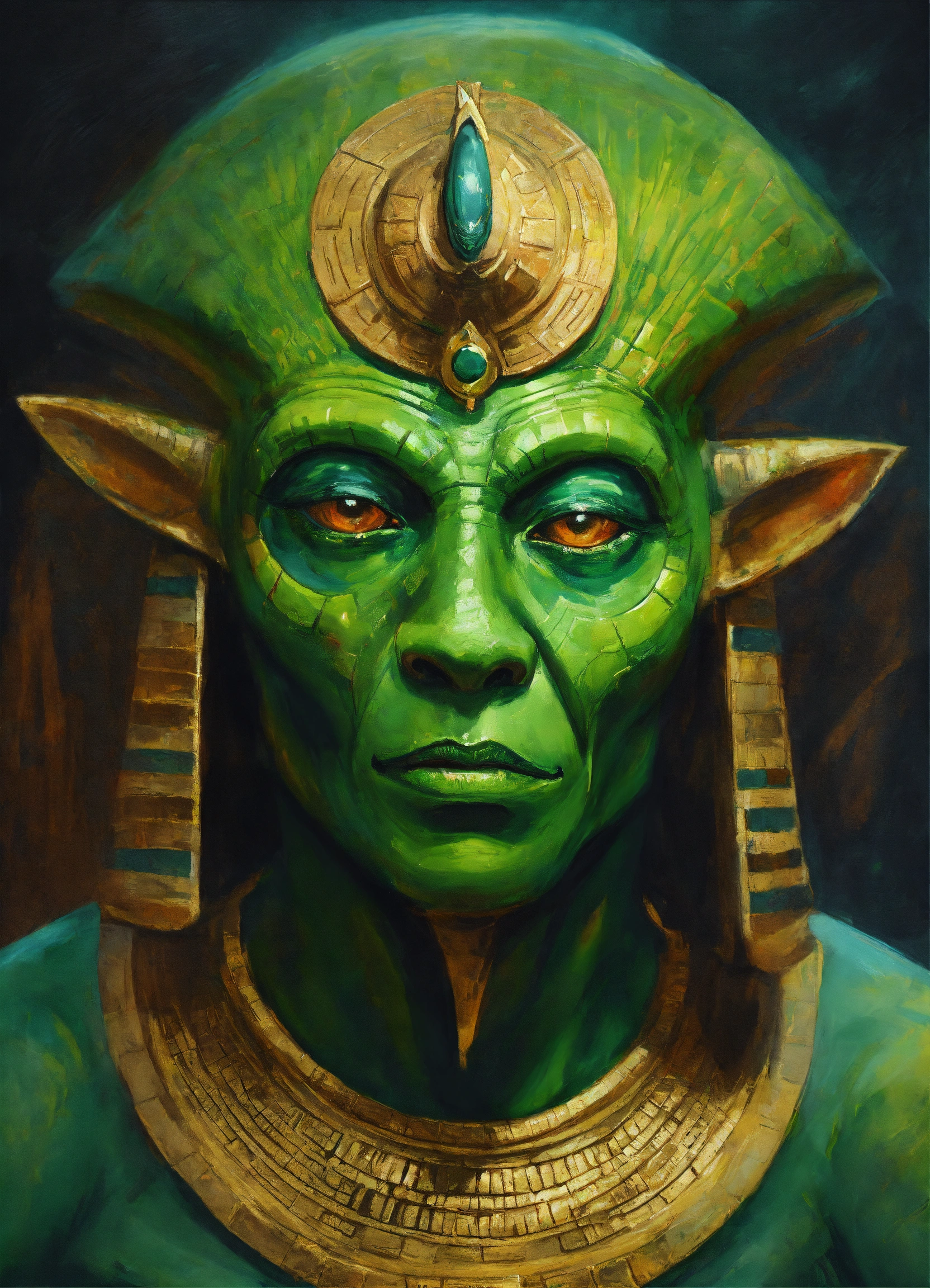 Lexica - Portrait a green alien monster dressed like a ancient egypt ...