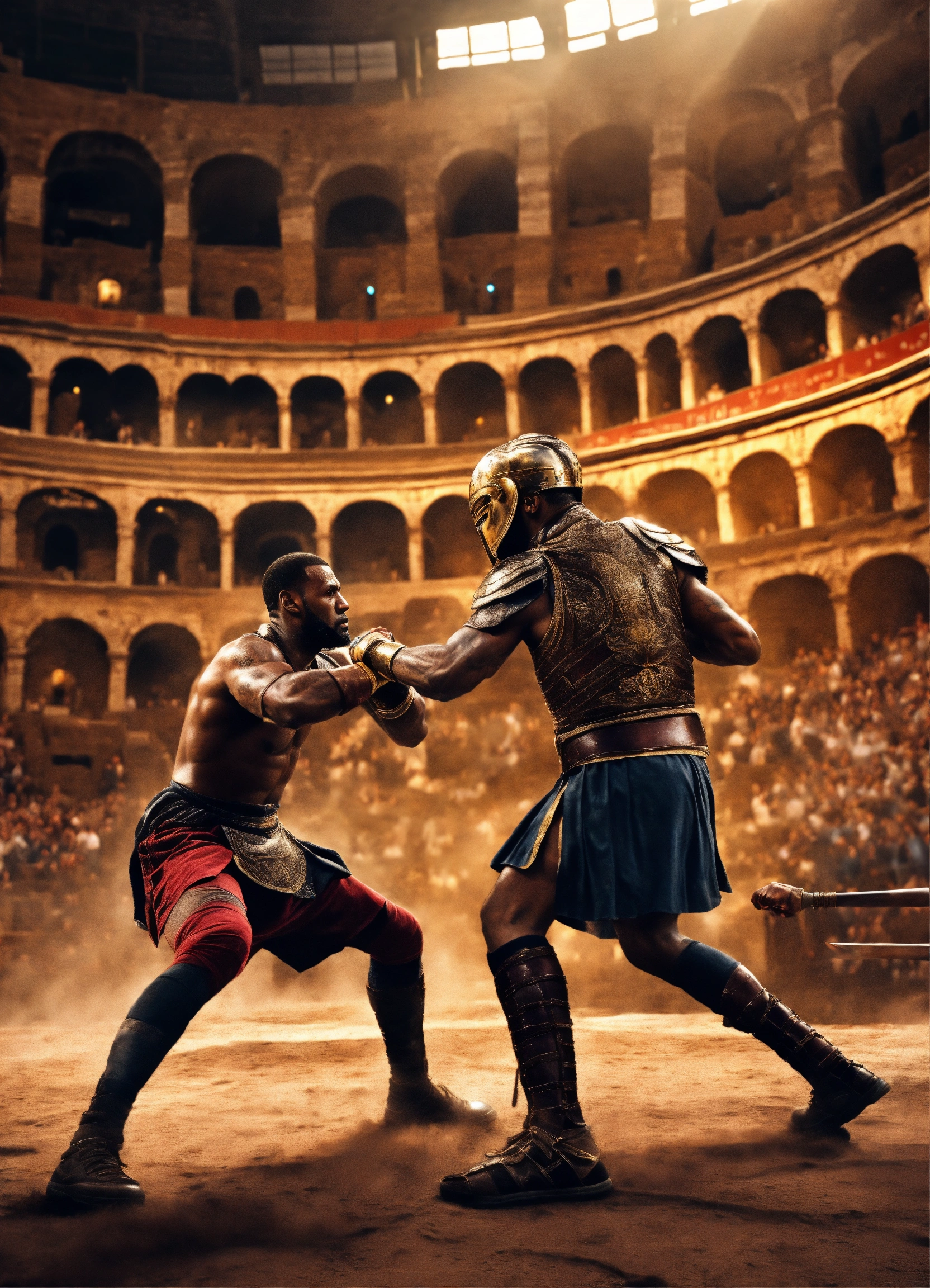 Lexica Photo realistic shot of harry potter and lebron james fighting