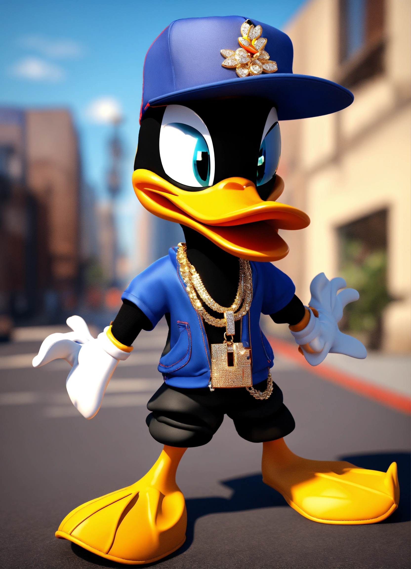 Lexica - 3d Model, Daffy Duck Dressed In Trendy Hip-hop Attire 