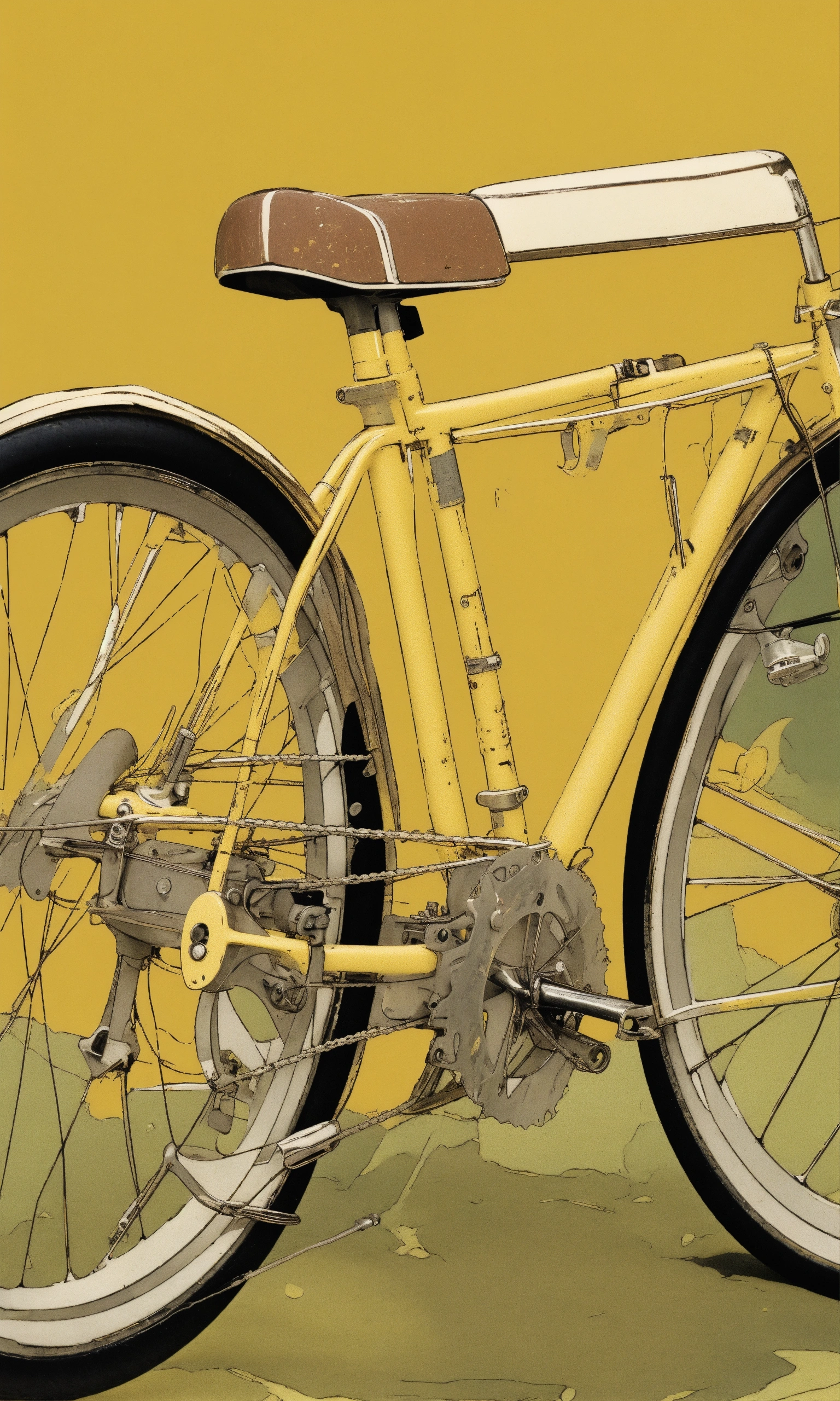 Lexica - 1970s Single speed racer bicycle muted yellow hues low angle ...