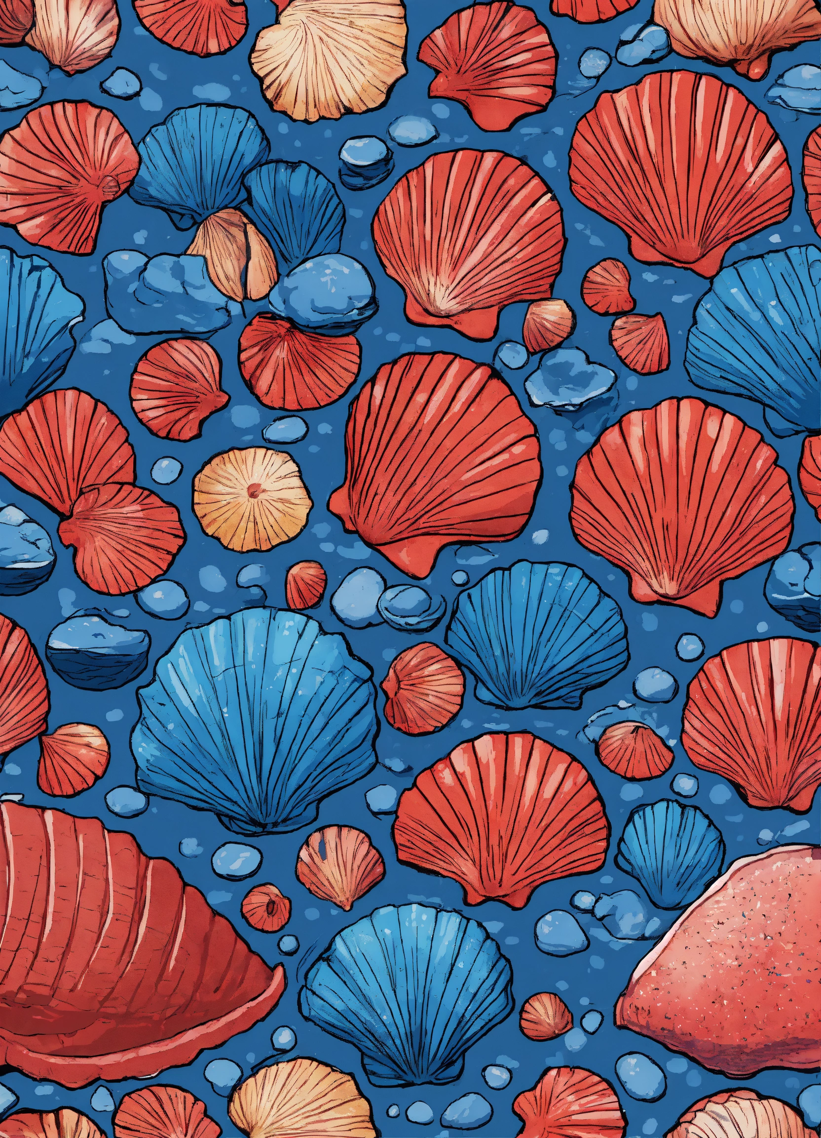 Lexica - T-shirt design, one big red-blue seashell, cartoon style, no ...