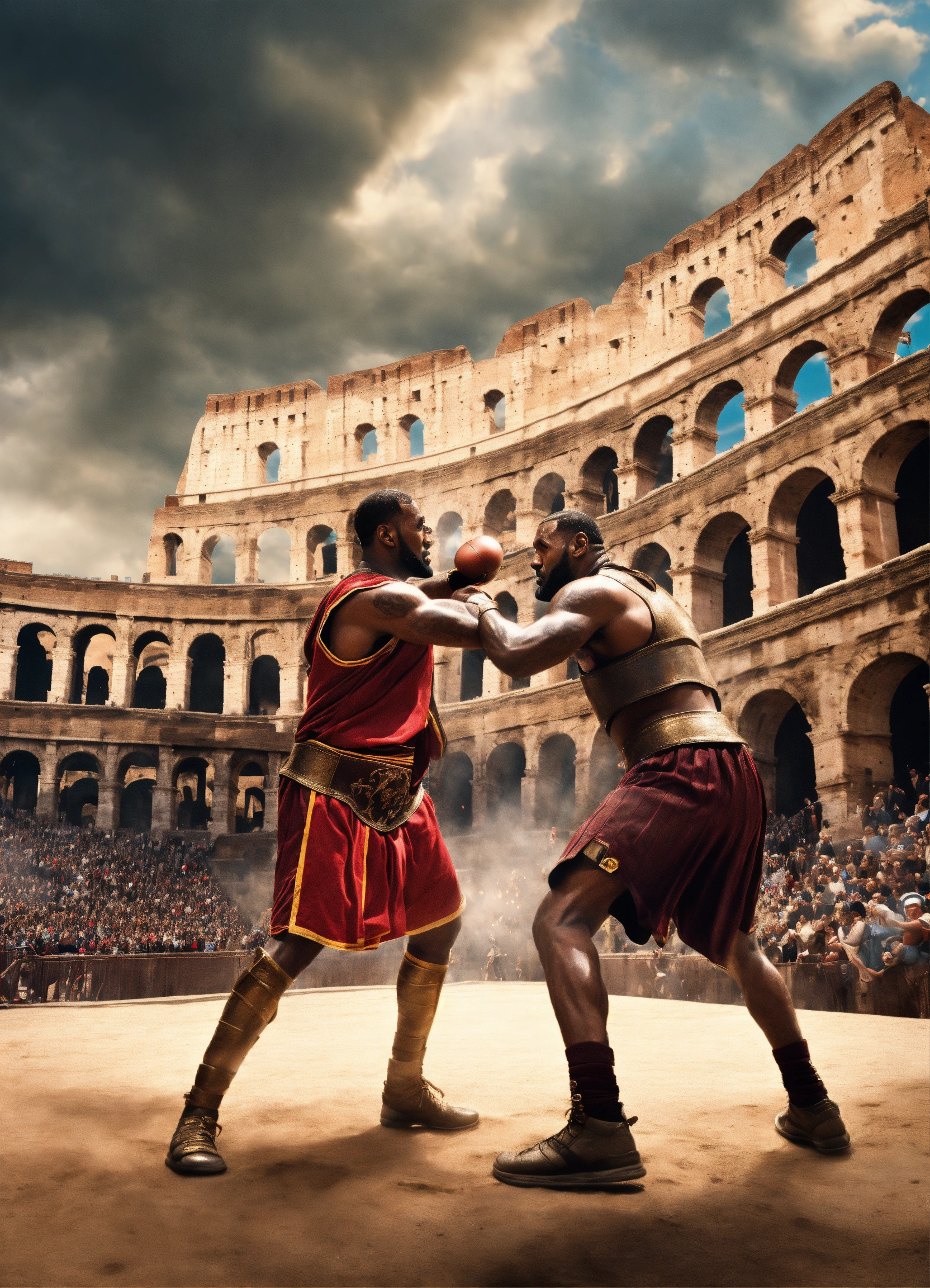 Lexica Photo realistic shot of harry potter and lebron james fighting