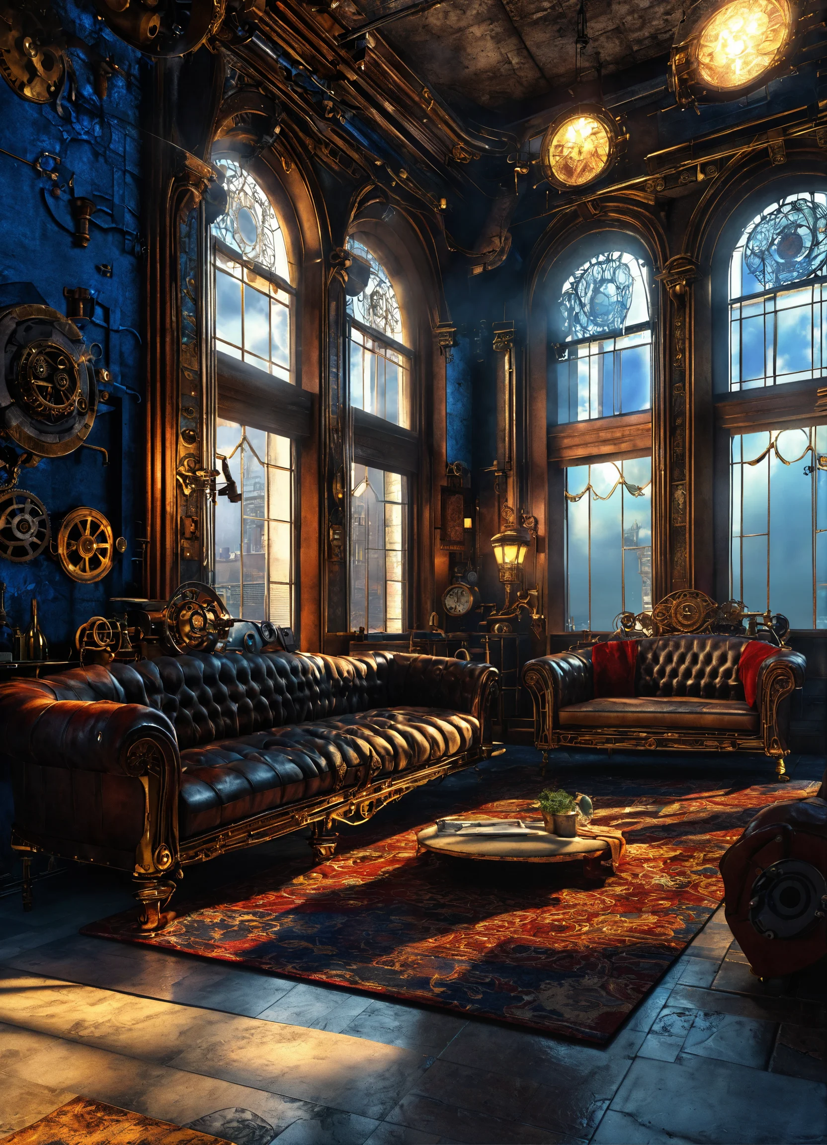 Lexica Beautiful Steampunk giant living room, interior design