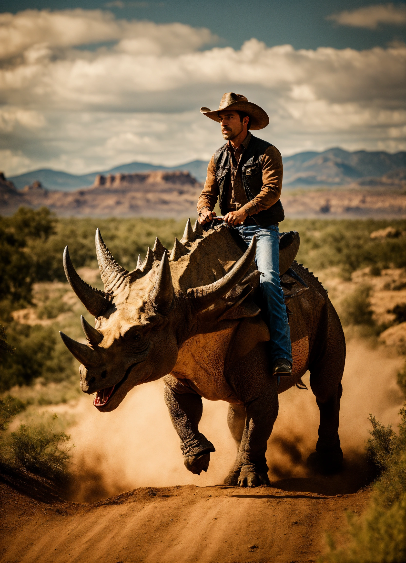Lexica - Cowboy riding triceratops, best quality, real picture ...