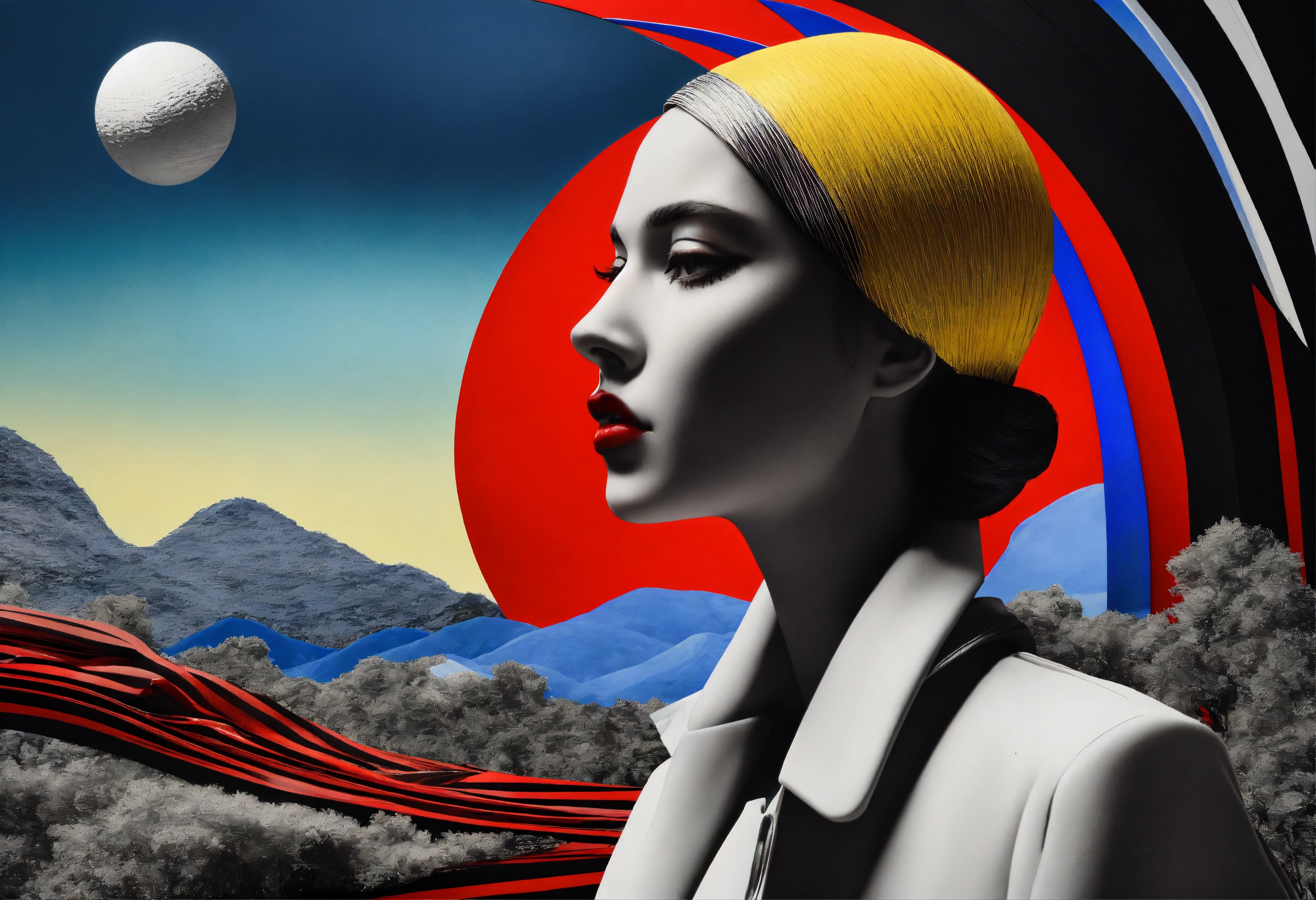 Lexica - Black and white, primary colors, 3d abstract landscape, close ...