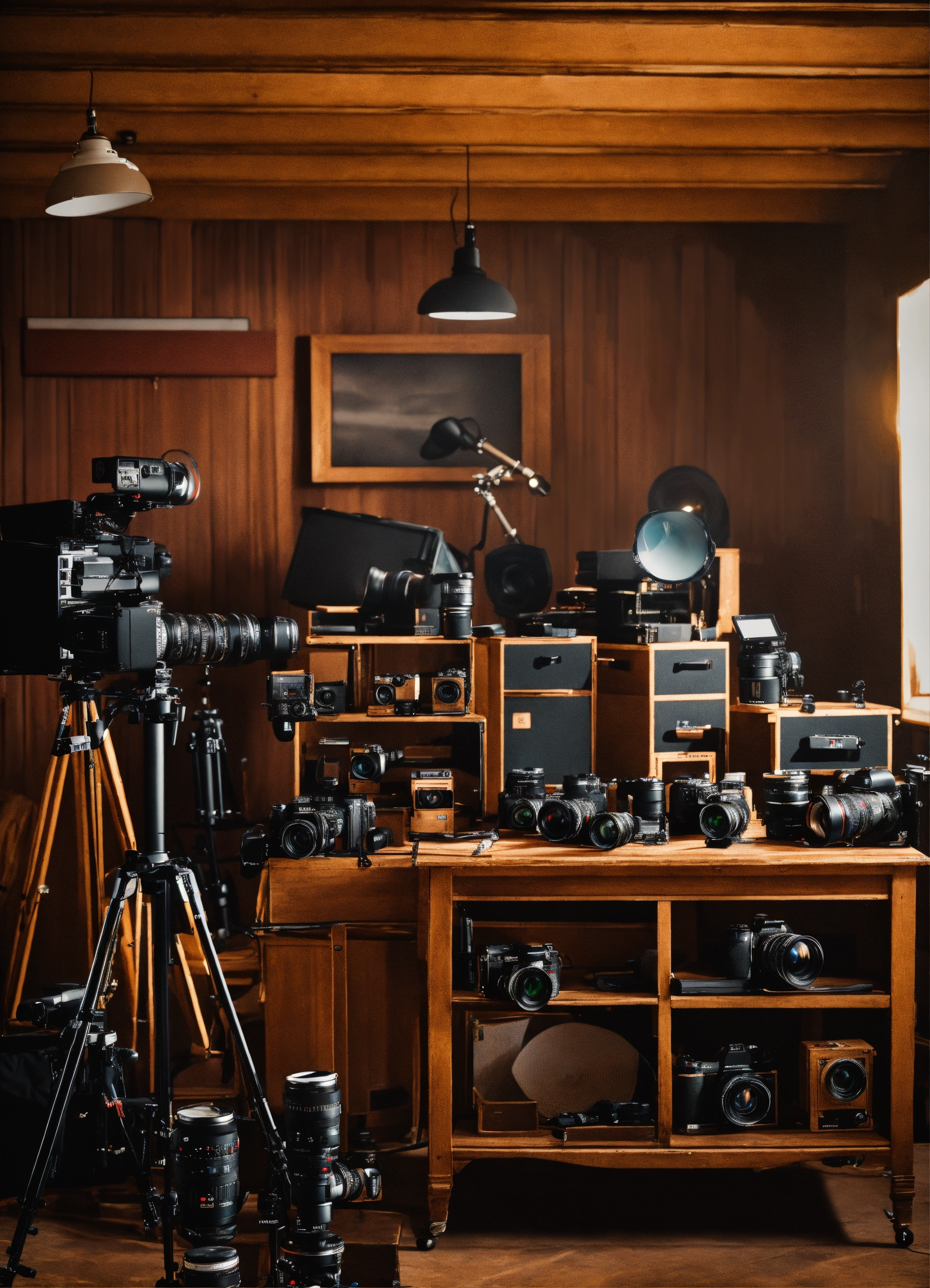 Lexica - Cinematography poster with cameras, lenses, studio equipment ...