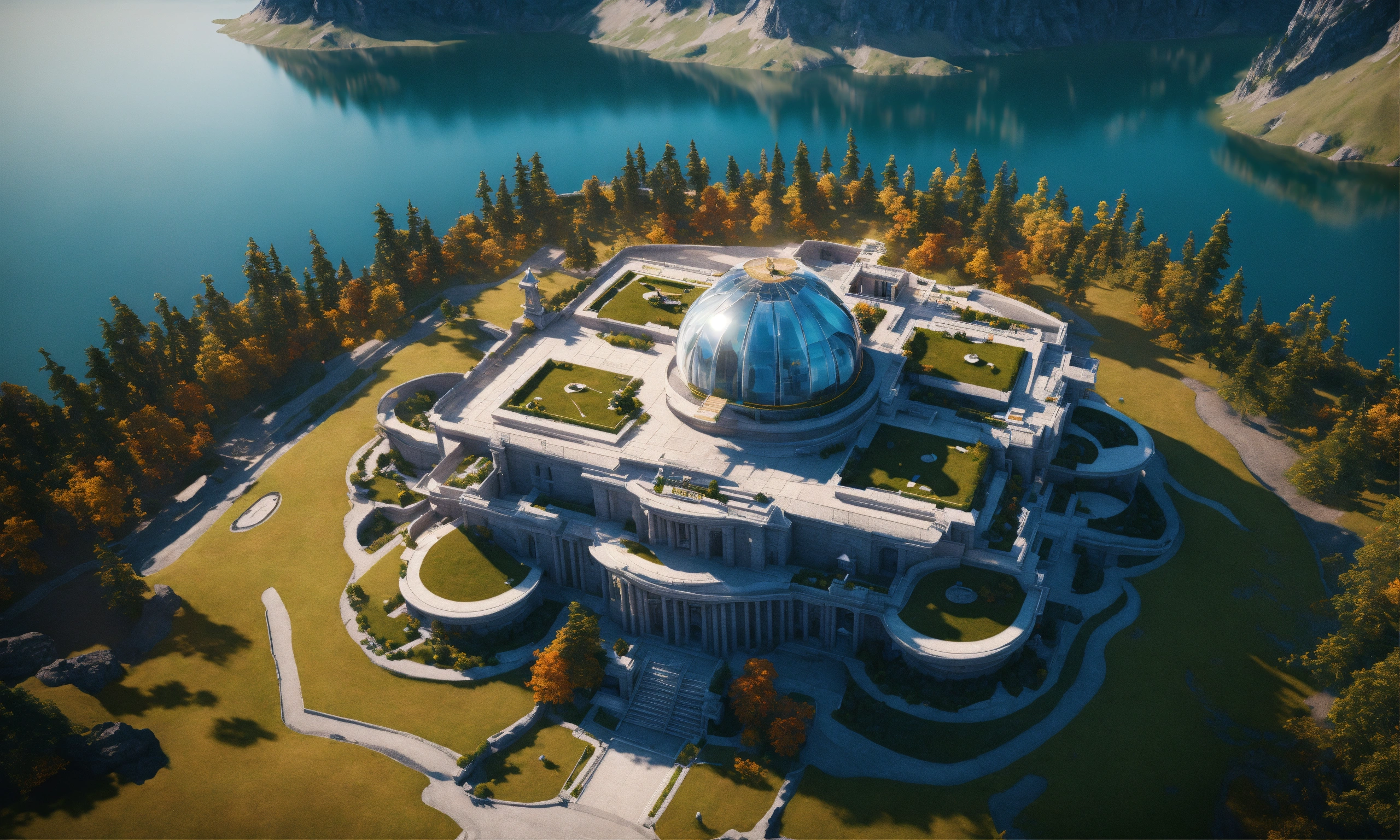 Lexica - Overhead view of a futuristic royal palace on a cliff ...