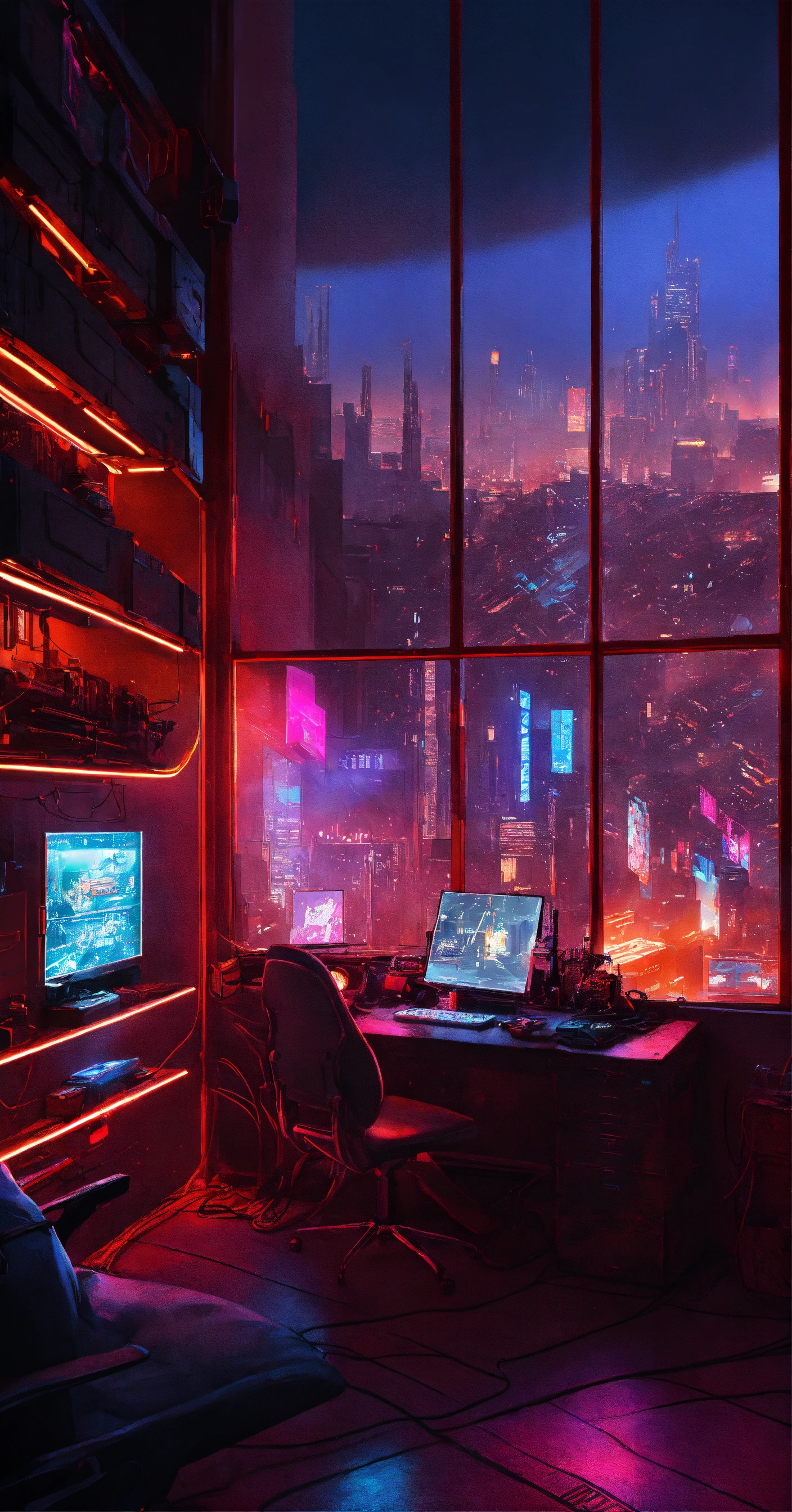 Lexica - A cyberpunk room with a stark aesthetic. Start with a ...