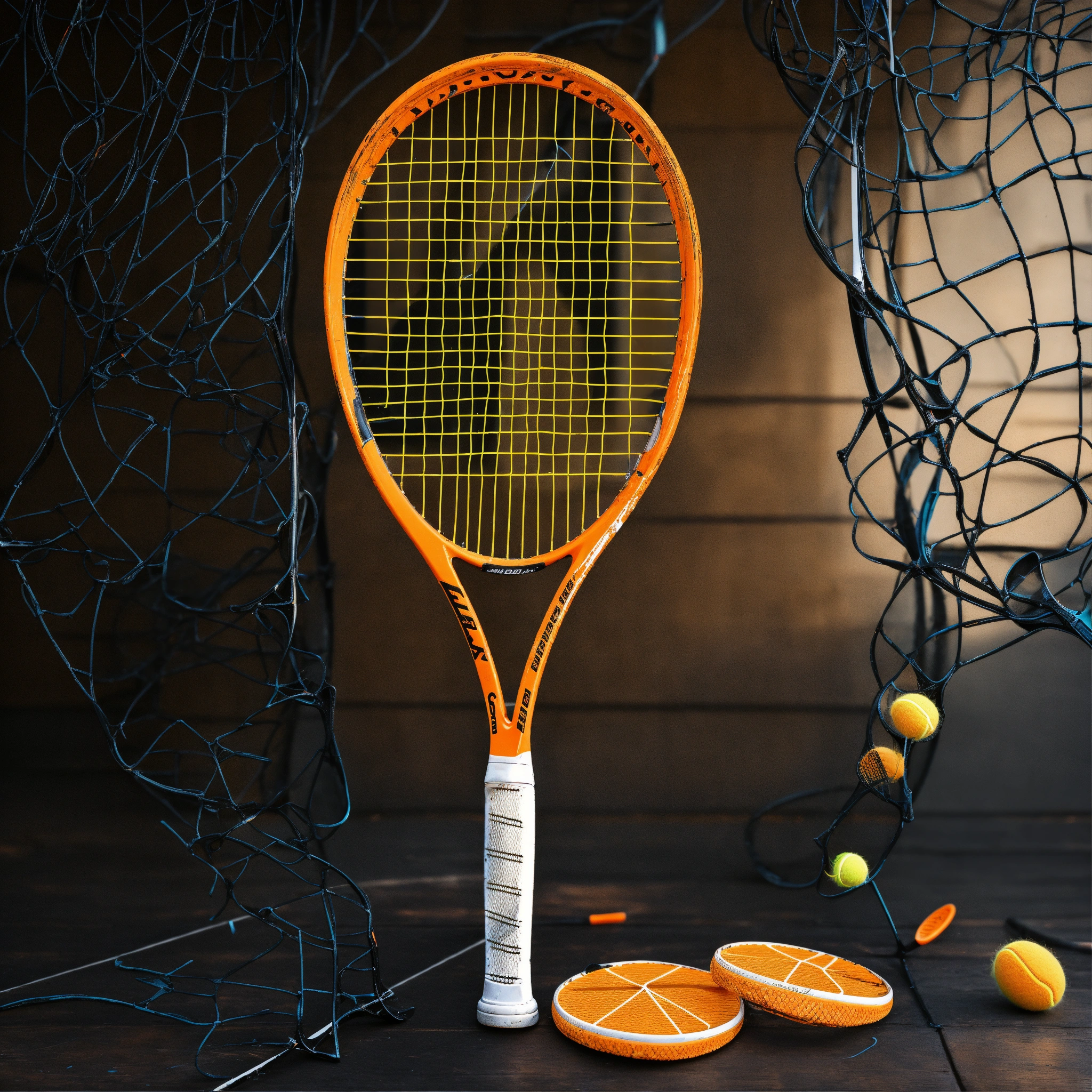 Lexica - Orange broken futuristic tennis racket