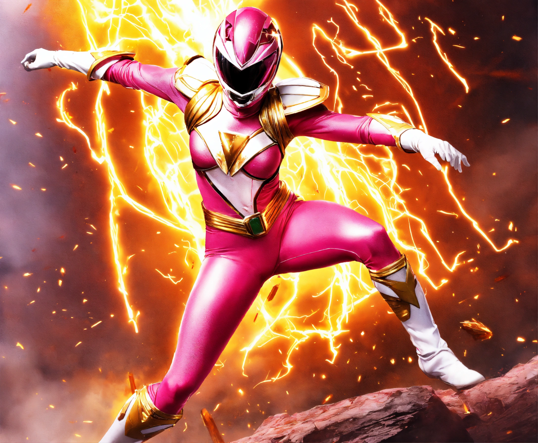 Lexica - Realistic image of the pink power ranger falling down after ...