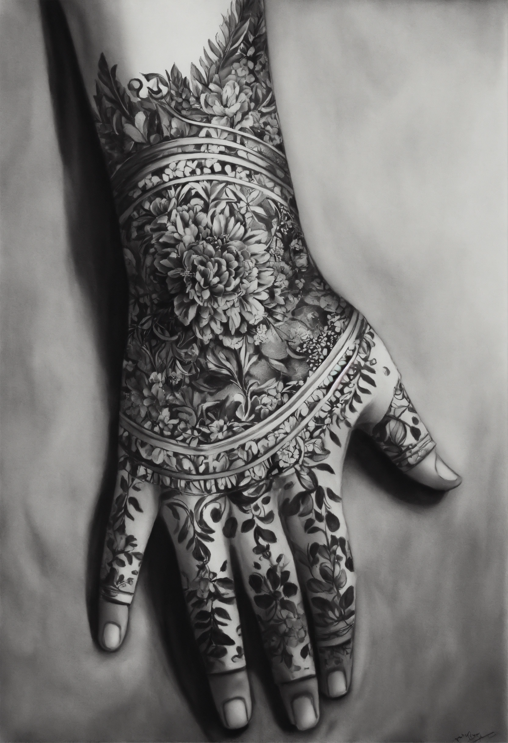 Lexica - Realistic black and white drawing, hand, white background
