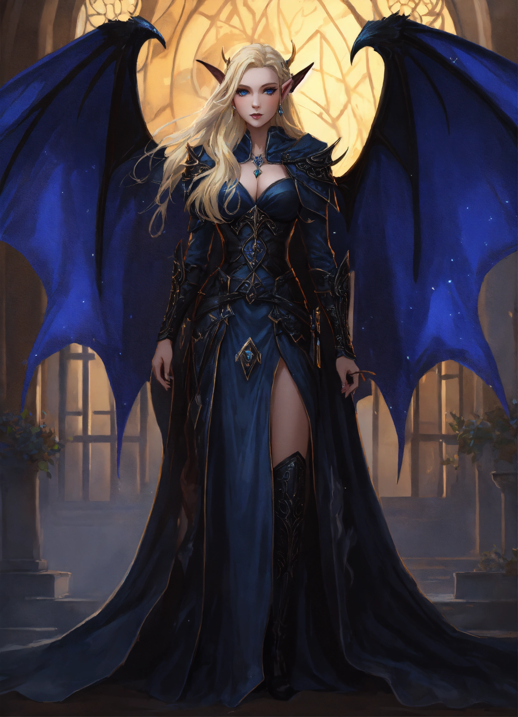 Lexica - A full body image of a high elf with long blonde hair and blue ...