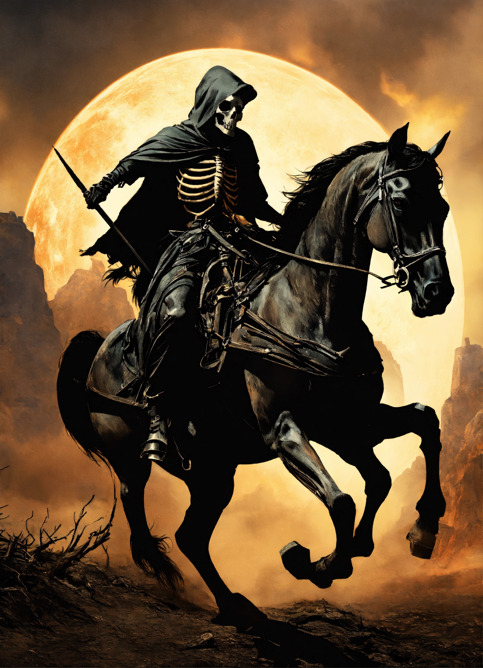 Lexica - Skeletal horse, apocalyptical background, death, Grim Reaper ...