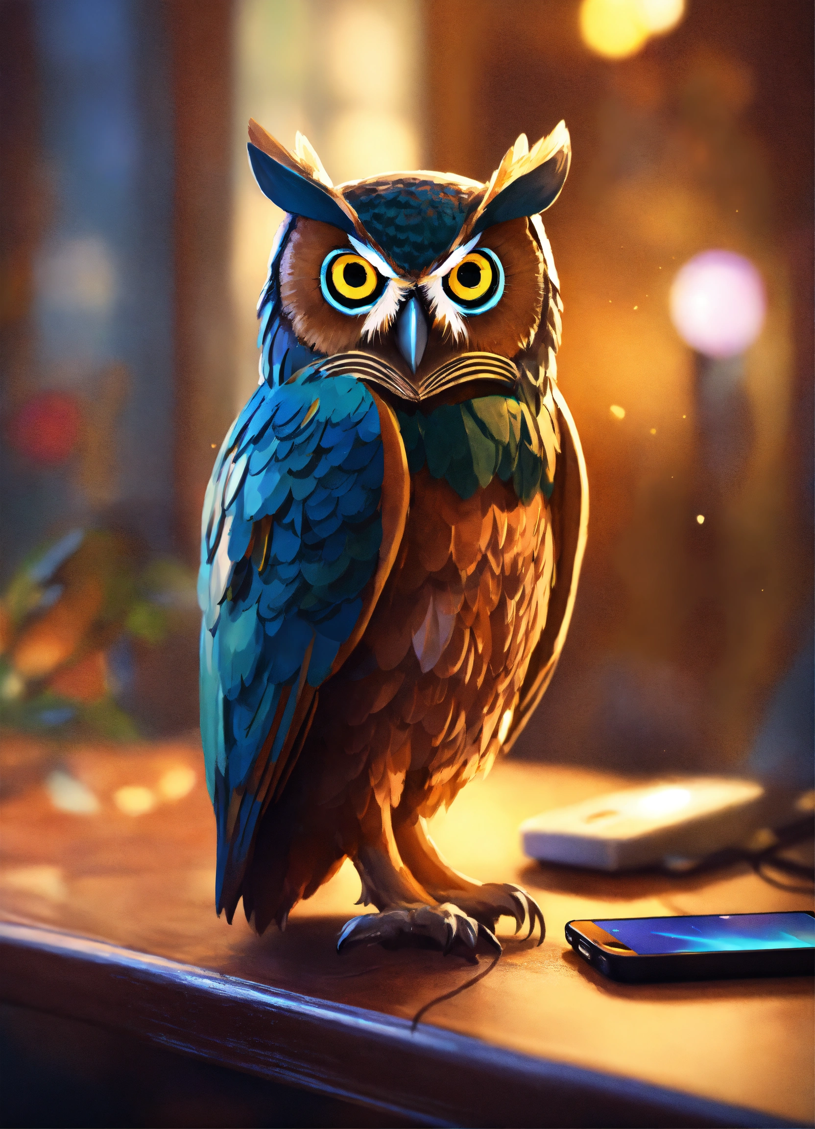 Lexica - Owl looking at a phone, elegant, digital painting, sharp focus ...