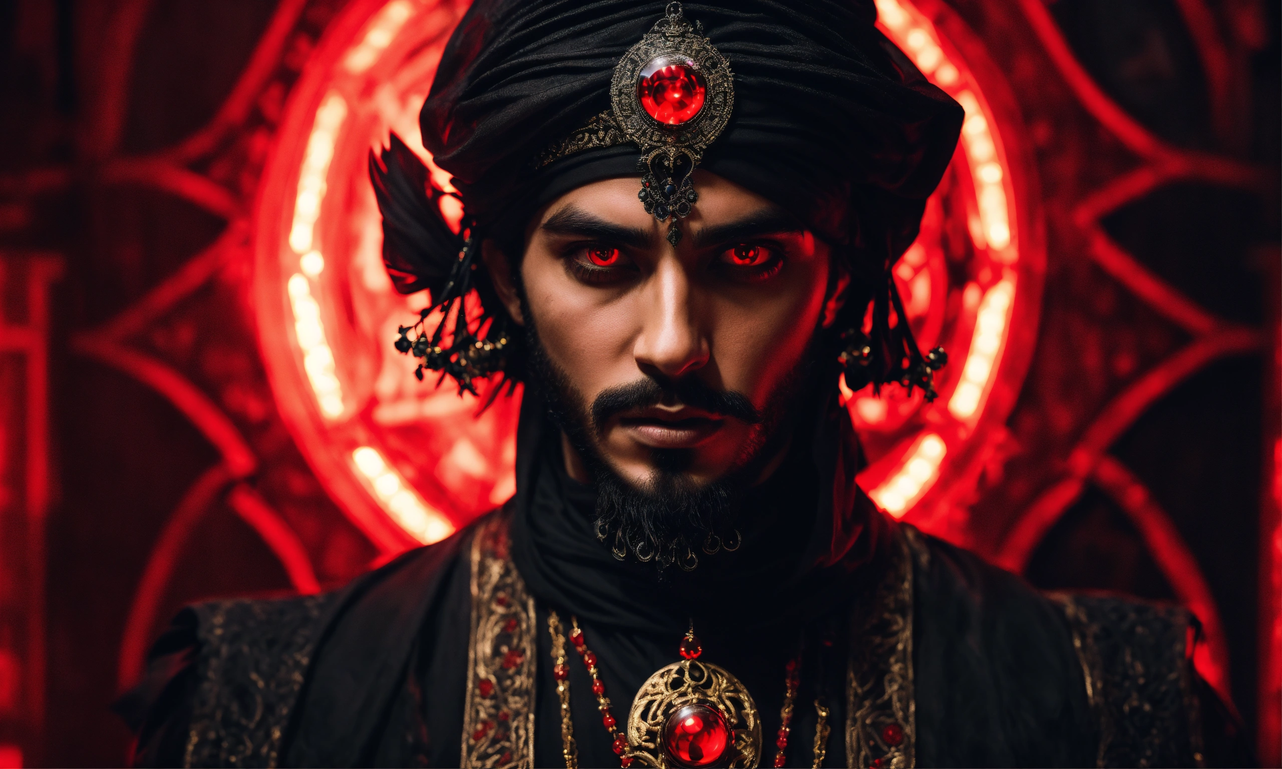 Lexica - Sinister and dramatic headshot of a young handsome Arabic evil ...